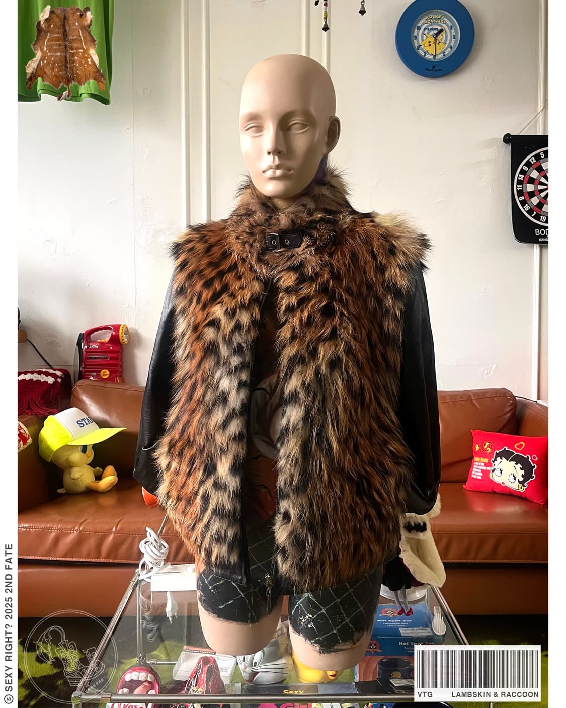 Real Leopard Raccoon Fur Lambskin Jacket 상품이미지1