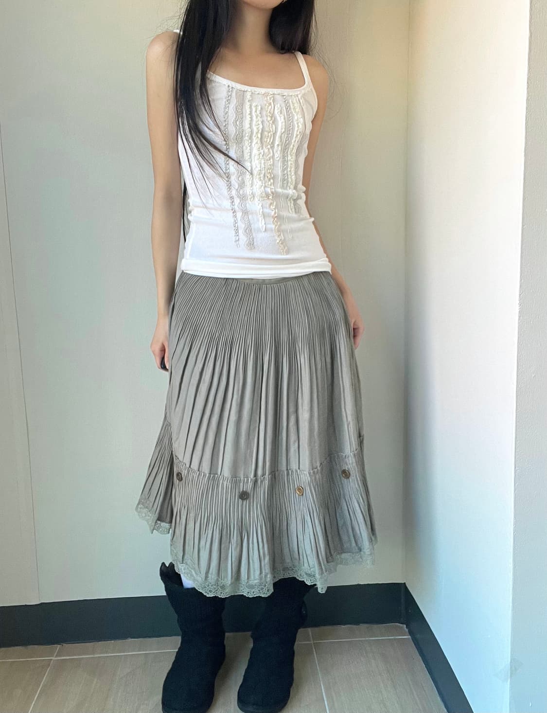 Pleats Gray button skirt 상품이미지8