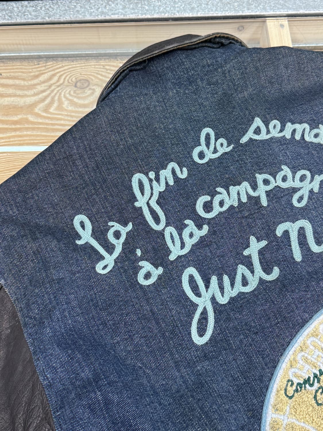 히즈해즈 데님 레더 체인 스티치 바시티 자켓  상품이미지8