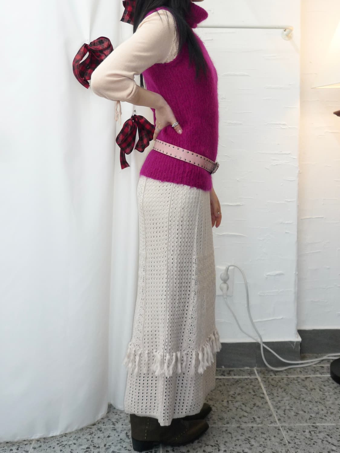 Plum turtleneck knit vest 상품이미지3
