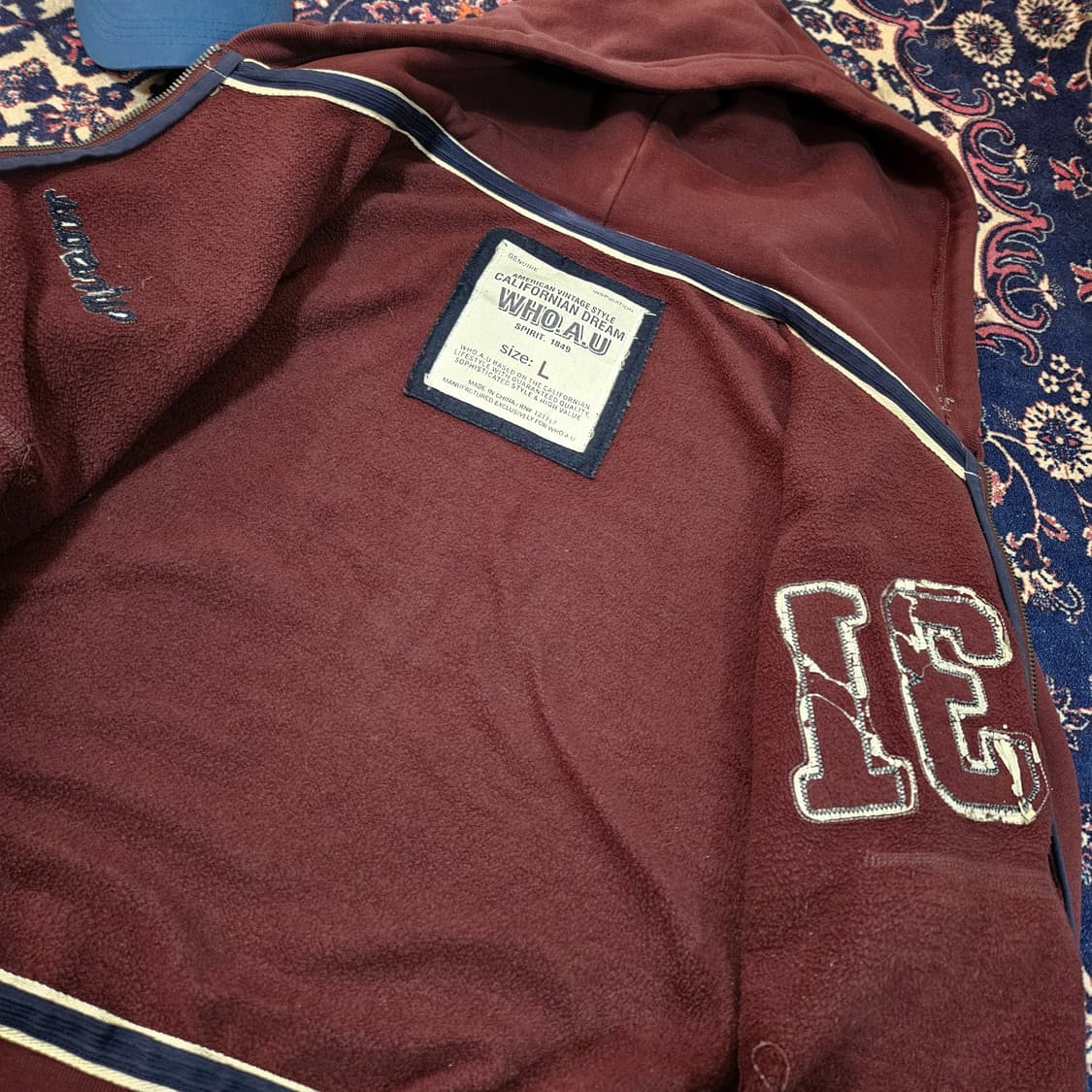 후아유(WHO.A.U) 빈티지 Y2k 레터링 기모 후드집업 L size 상품이미지7