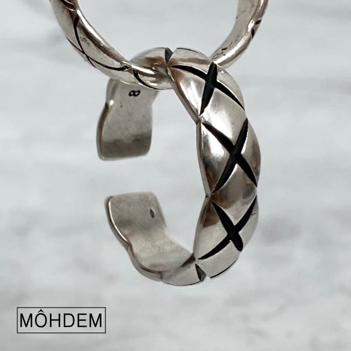 [Unisex] Coco 엠보 체크 실버 반지 상품이미지3