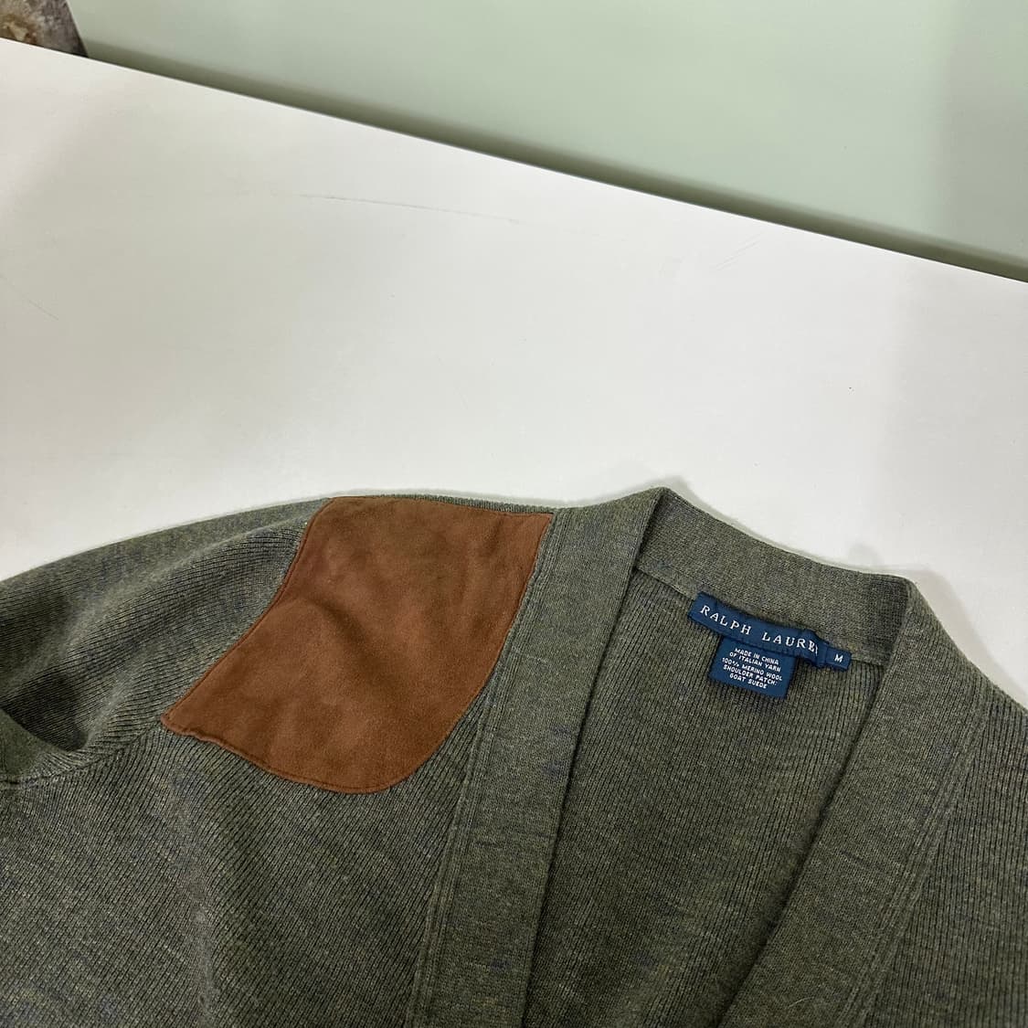 우먼M-L 폴로 랄프로렌 카키 염소가죽패치 메리노울 가디건 상품이미지3