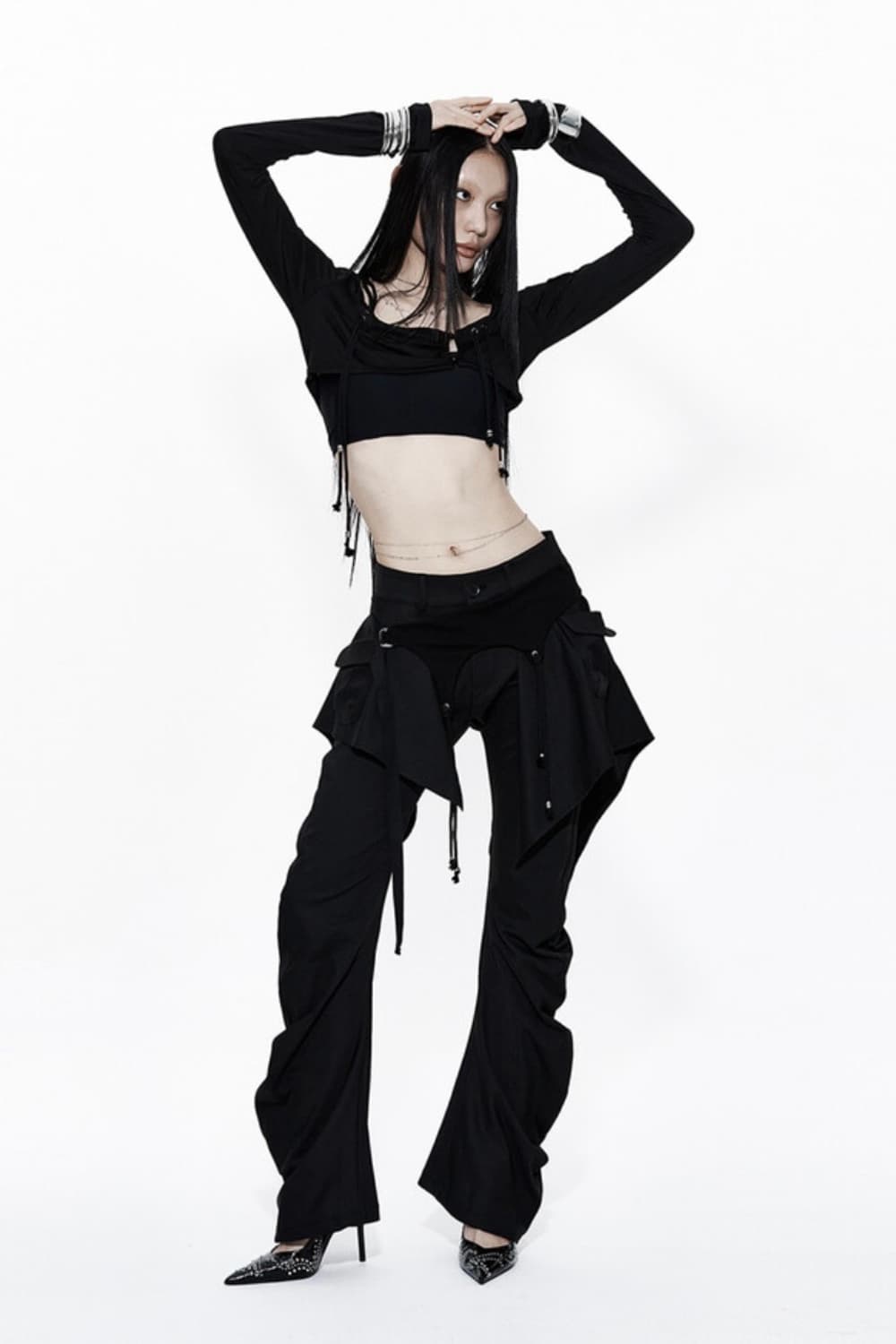 (택포) 카시코 레이어드 스트랩 팬츠 블랙 상품이미지3