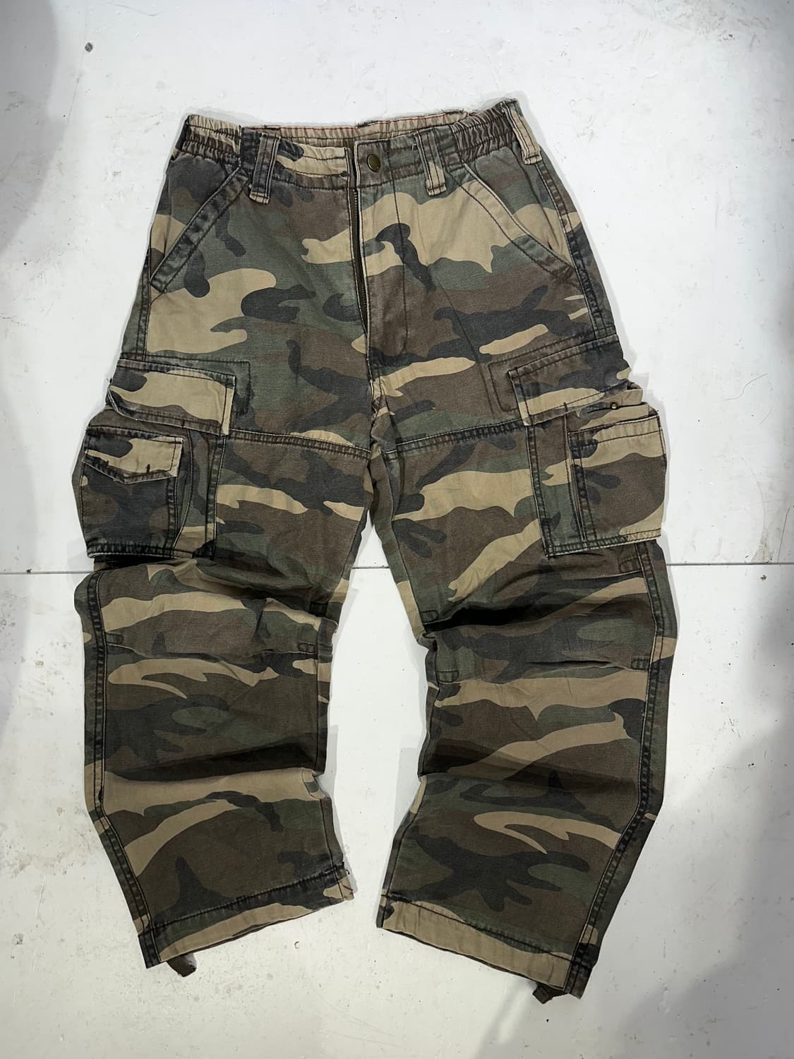 빈티지 카키 카모 밀리터리 와이드 카고 팬츠 상품이미지4