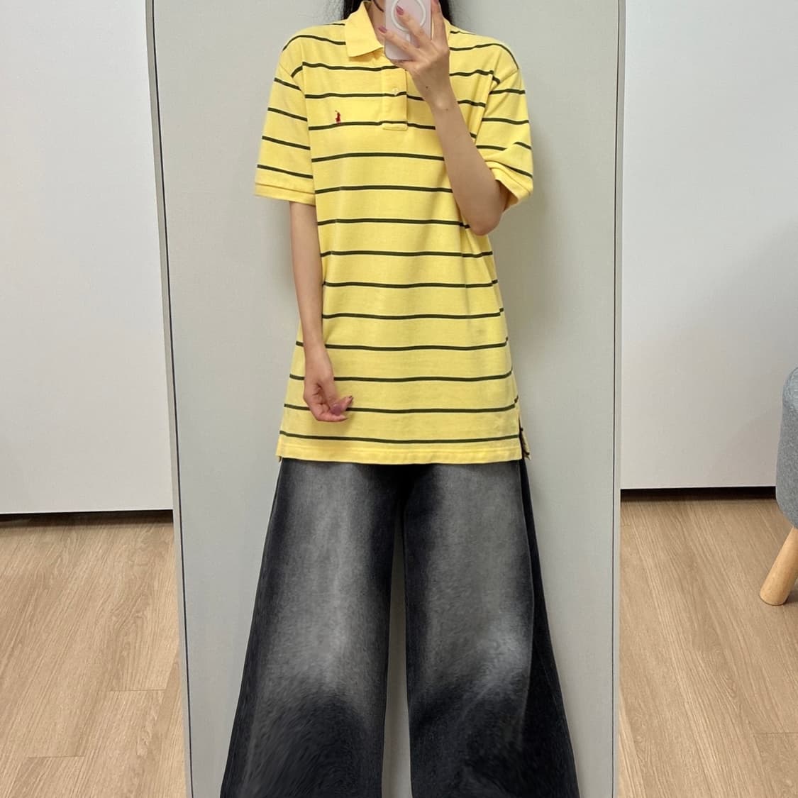 폴로 랄프로렌 옐로우 카키 스트라이프 카라 반팔 티셔츠 상품이미지1