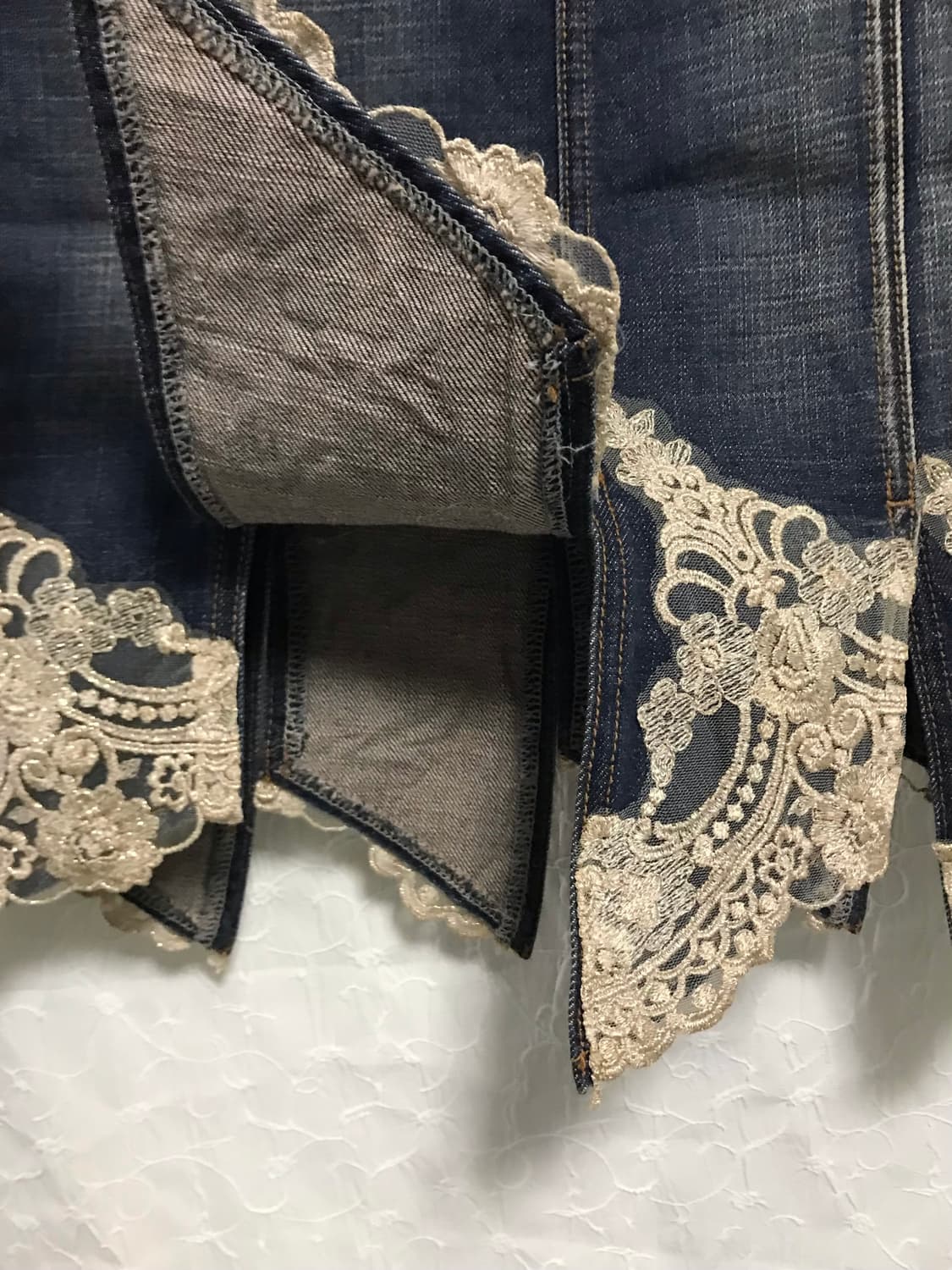 빈티지 르네상스 페어리 레이스 절개 데님 미디 스커트 상품이미지3