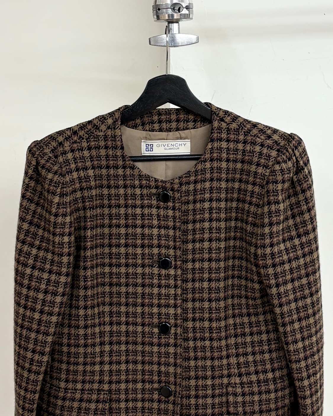 지방시 브라운 체크 논카라 울 자켓 상품이미지2