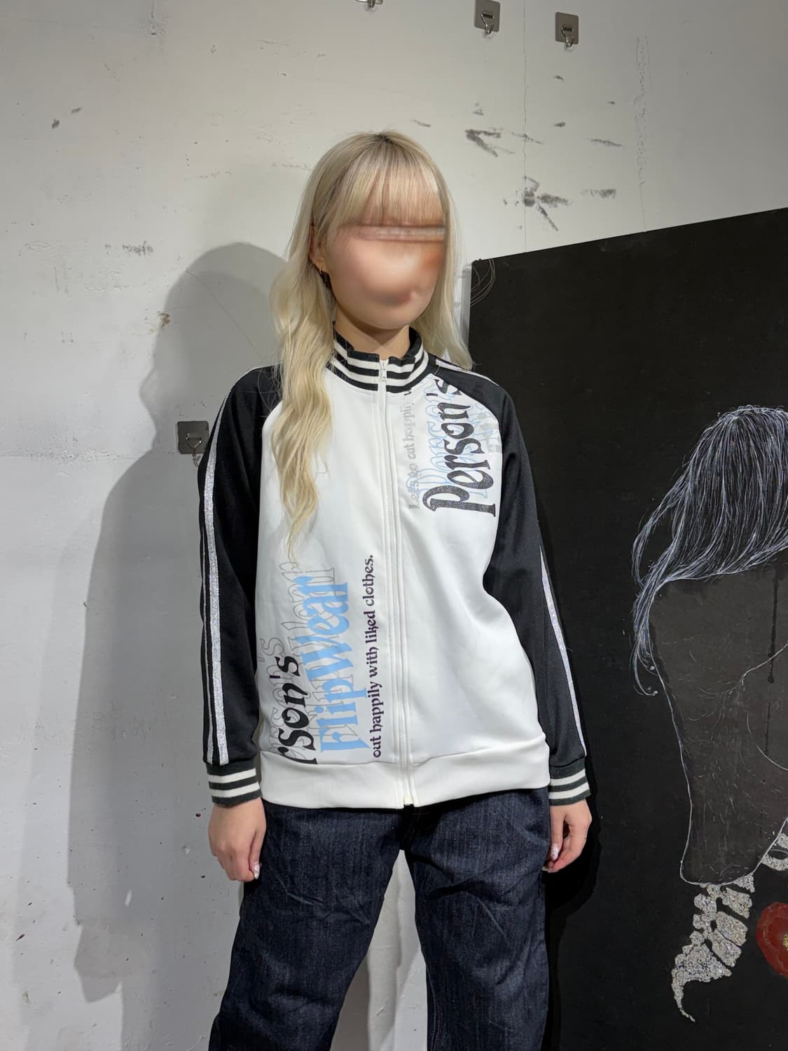 JPN 일본 빈티지 화이트 소라 펑크 그런지 프린팅 져지 트랙탑 OS 상품이미지1