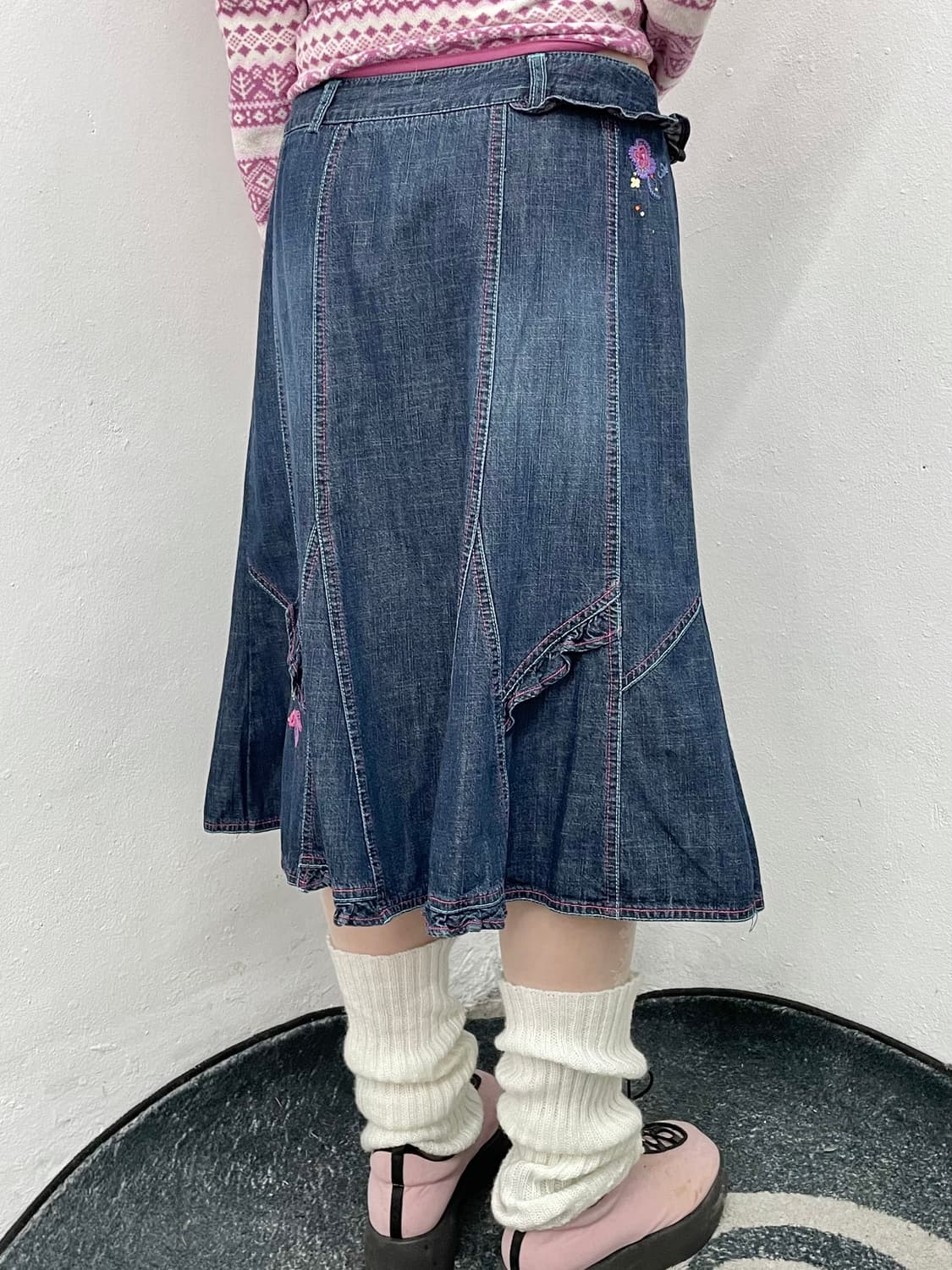 키치 자수 프릴 데님 스커트 상품이미지2