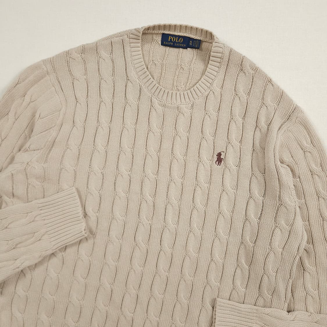 XL(105) 폴로 랄프로렌 크루넥 케이블 니트 아이보리 상품이미지1