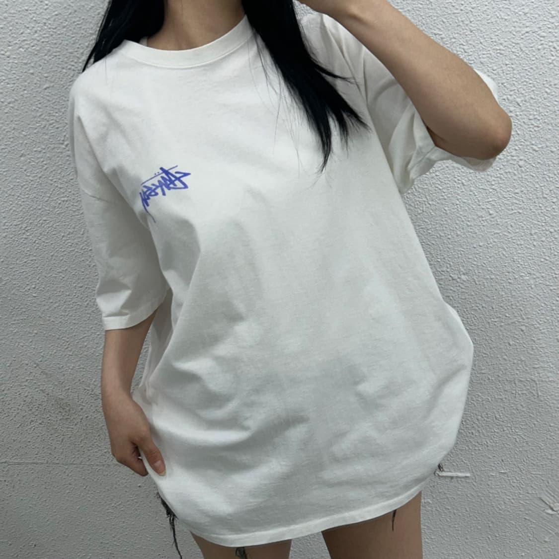 스투시 백프린팅 블루로고 화이트 반팔 XL 상품이미지2