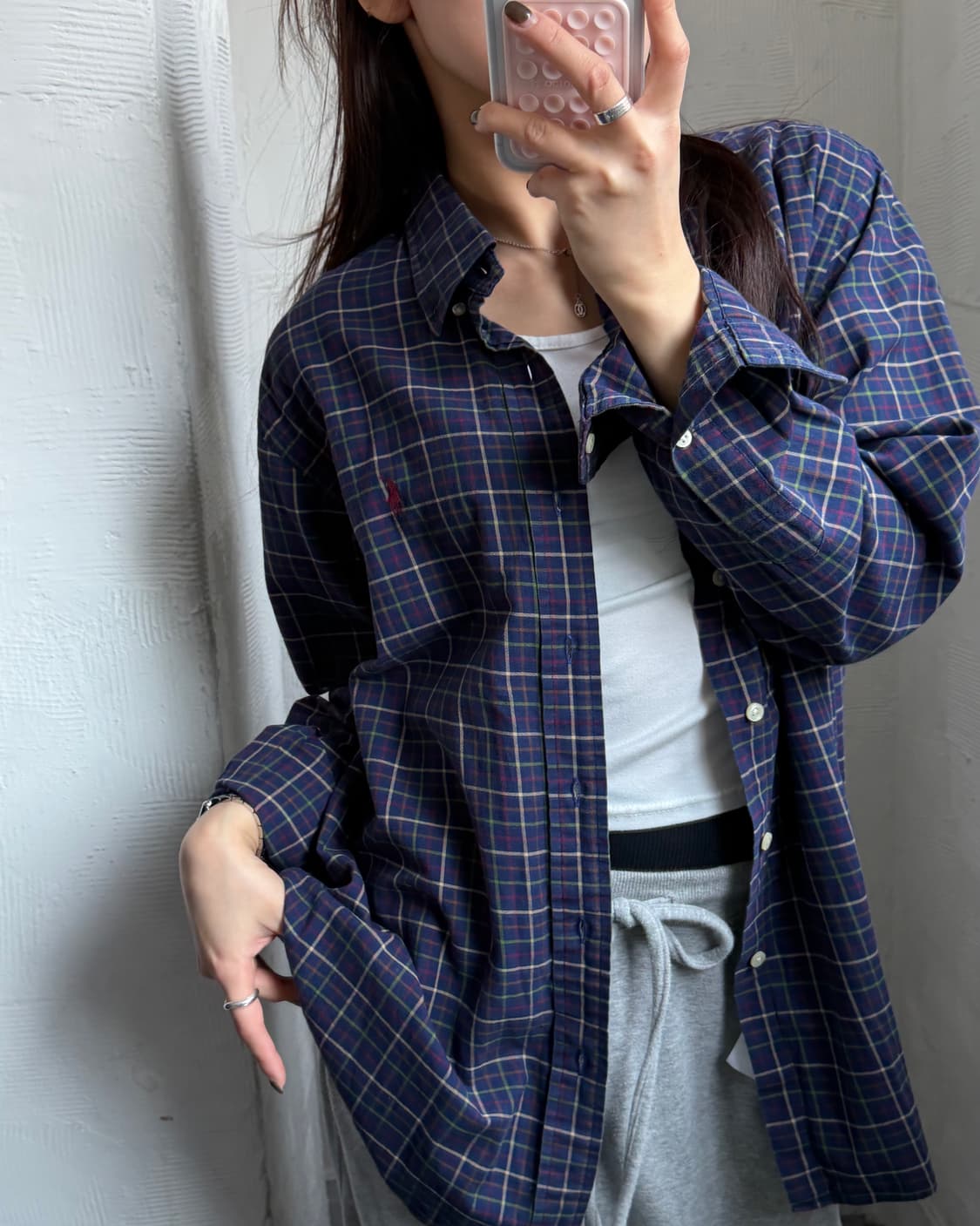 Polo 폴로 랄프로렌 신형라벨 네이비 체크패턴 버튼다운 셔츠 상품이미지1