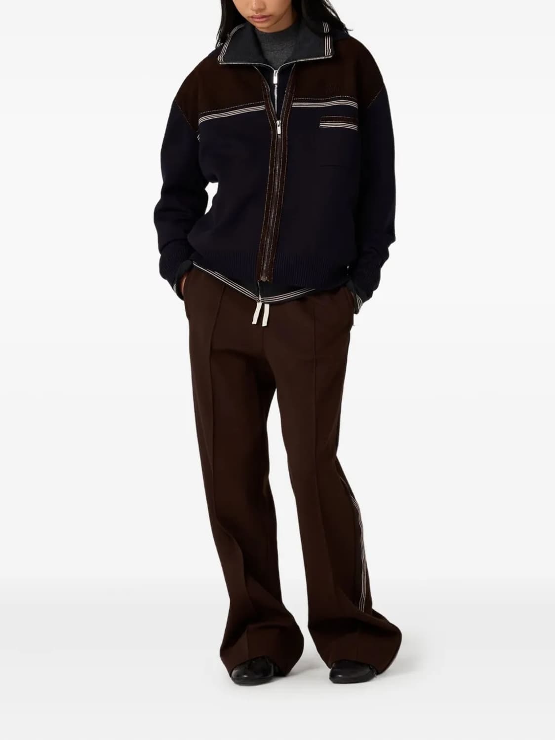 (새제품) 미우 미우 Miu Miu 울 및 가죽 지퍼 가디건 48 상품이미지3