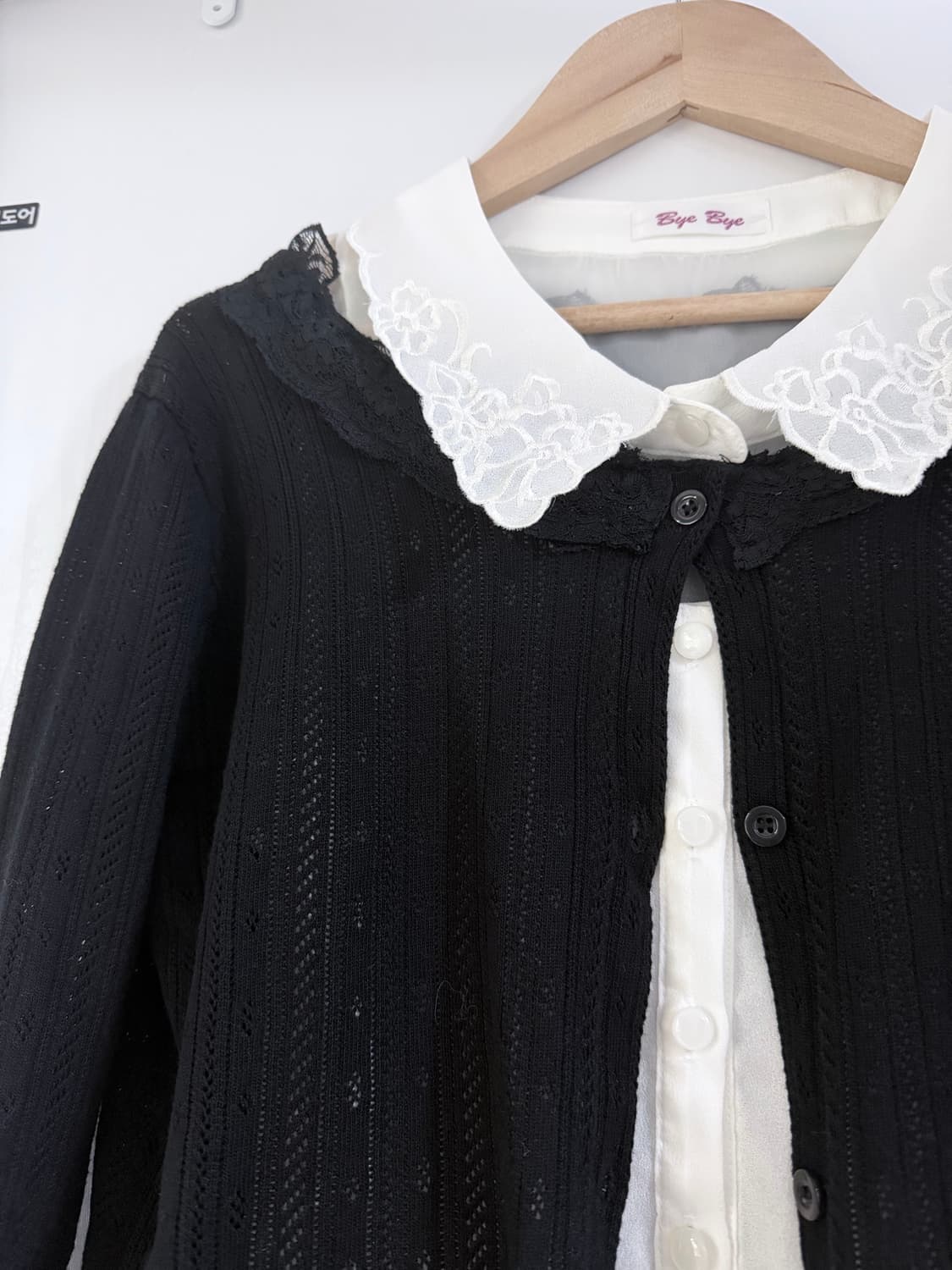 일본빈티지 자수카라 블라우스 가디건세트 상품이미지2