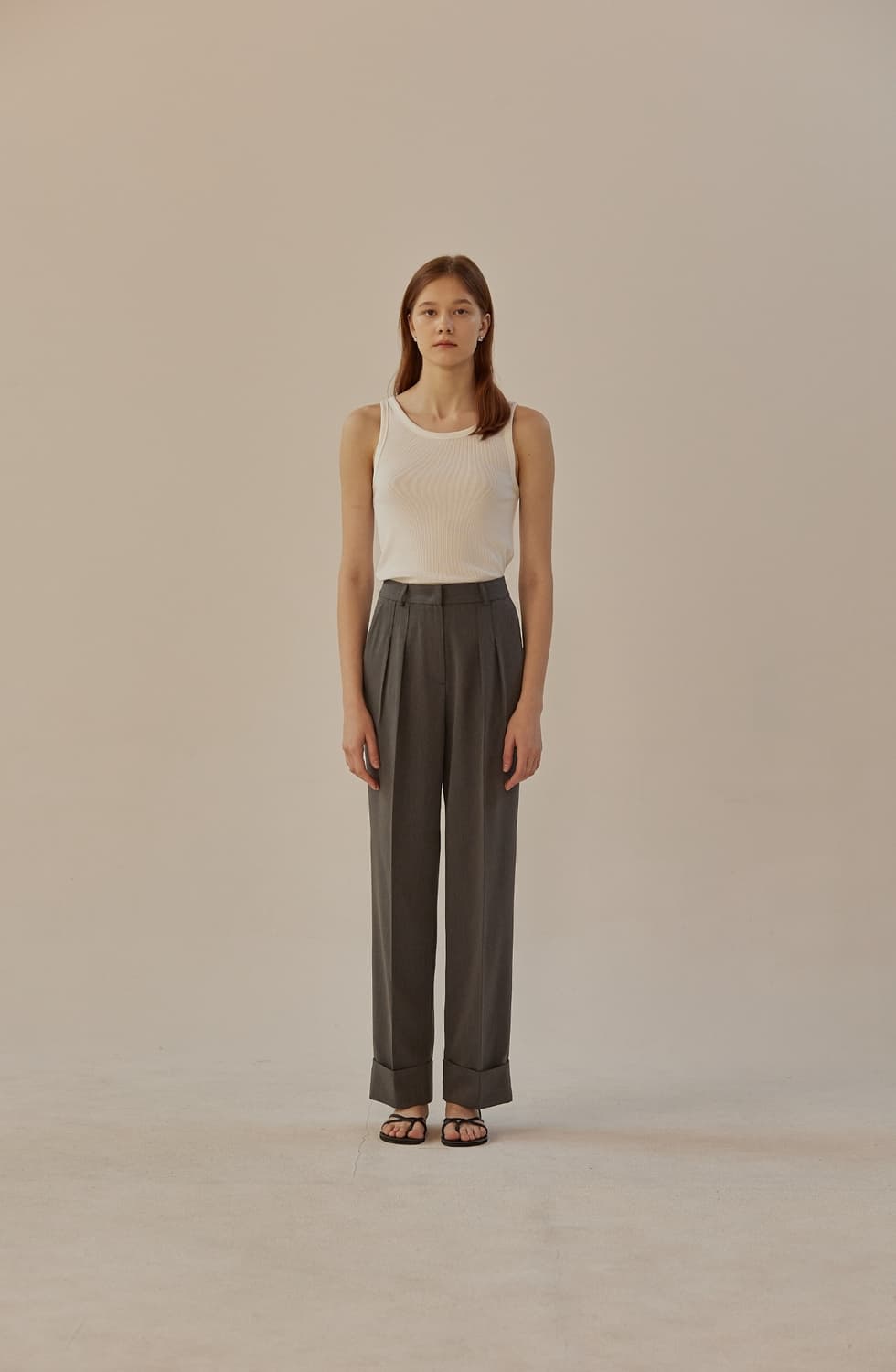 매니망고플리즈 밑단턴업 핀턱 와이드 슬랙스 VER.2 그레이 (L) 상품이미지6