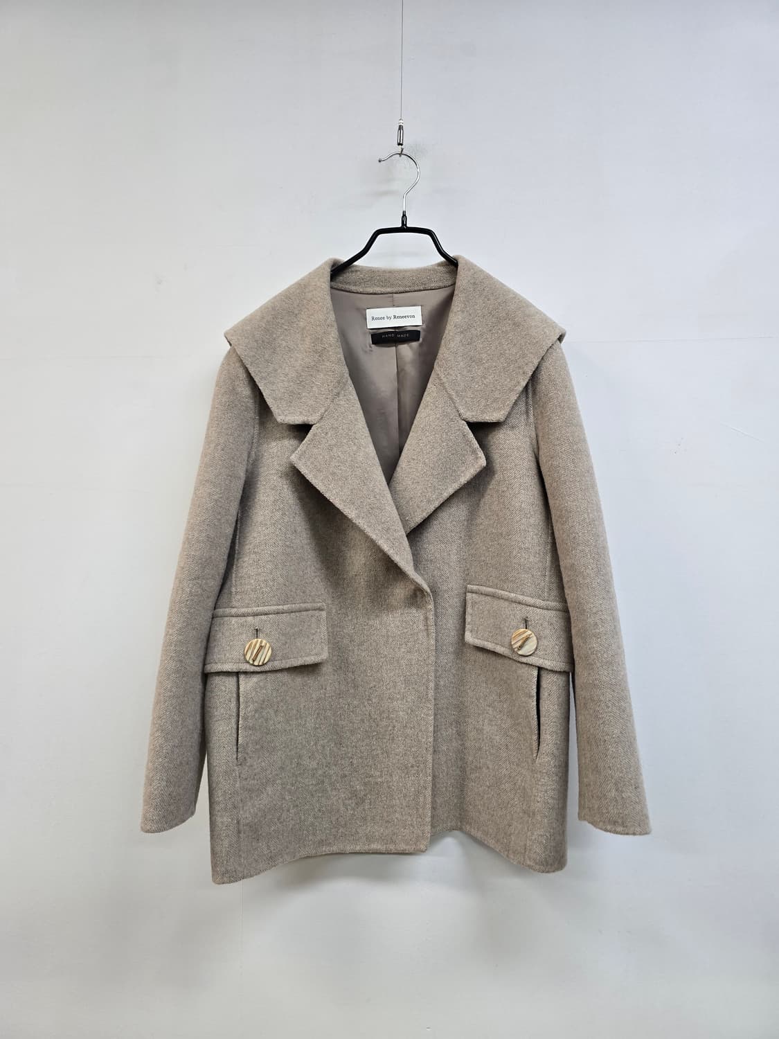 레니본 빅카라 아방핏 캐시미어 블랜딩 헤링본 코트 상품이미지1