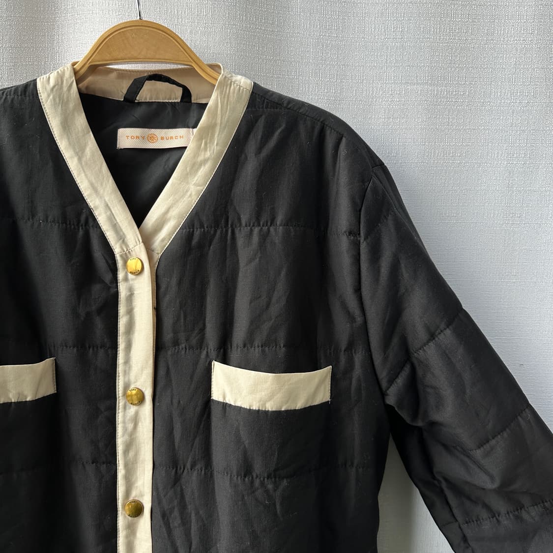 토리버치 롱 퀼팅 자켓 블랙 아이보리 L 상품이미지3