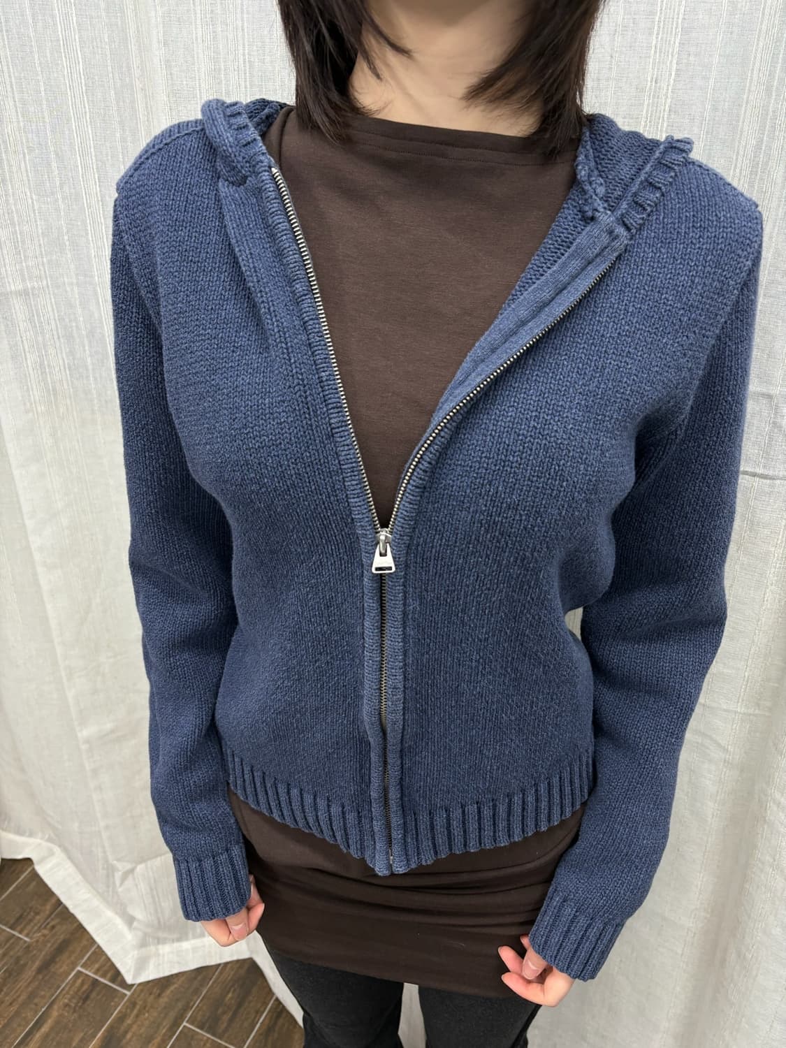  CK 캘빈클라인 네이비 블루 니트 후드 집업 상품이미지1