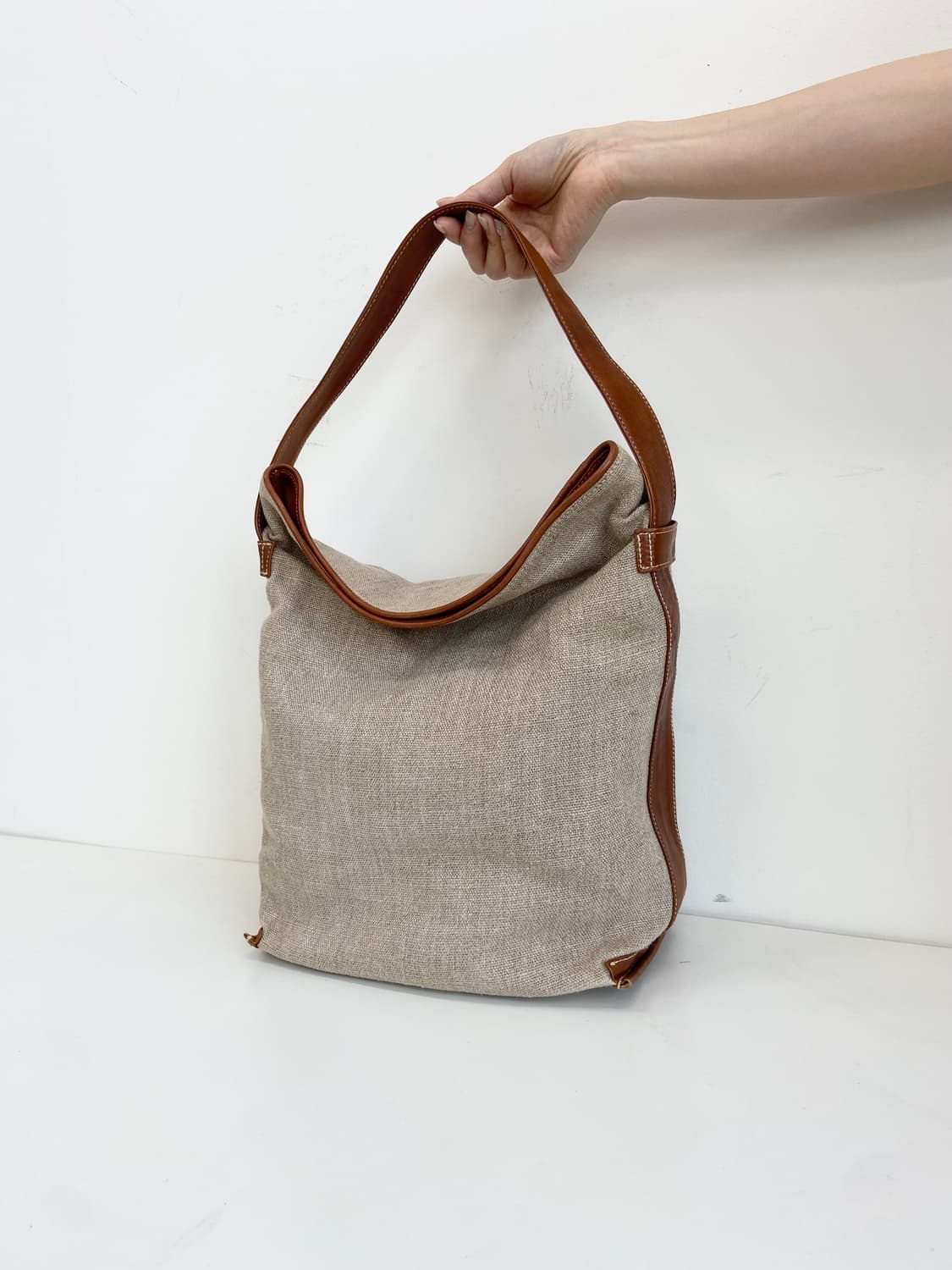 Genten 린넨/레더 숄더백 상품이미지1