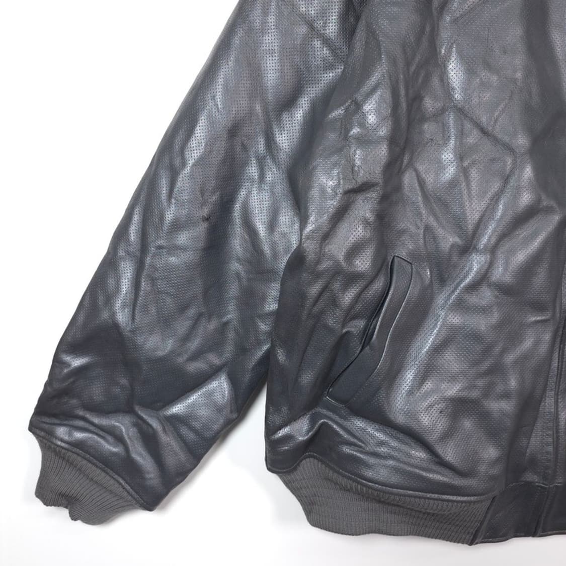 션존 Y2K 올드스쿨 펀칭 리얼 레더 자켓 XXL 상품이미지5