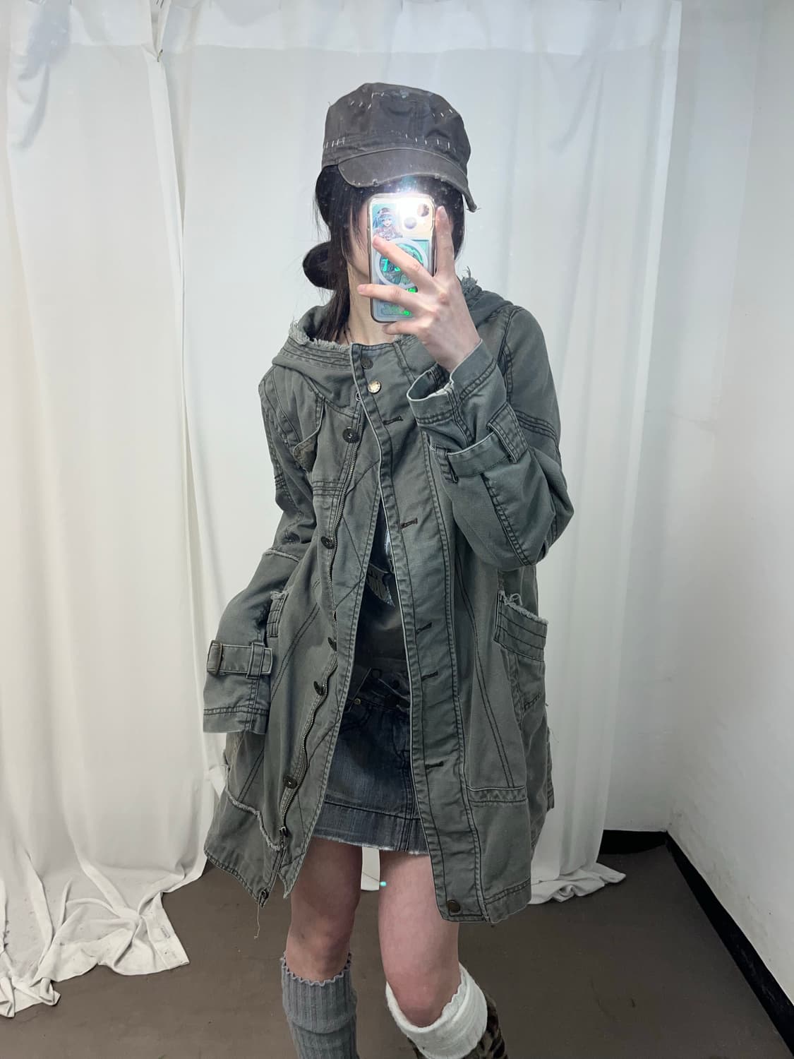 Smex 00‘s 카키 그런지 후드 야상 상품이미지2