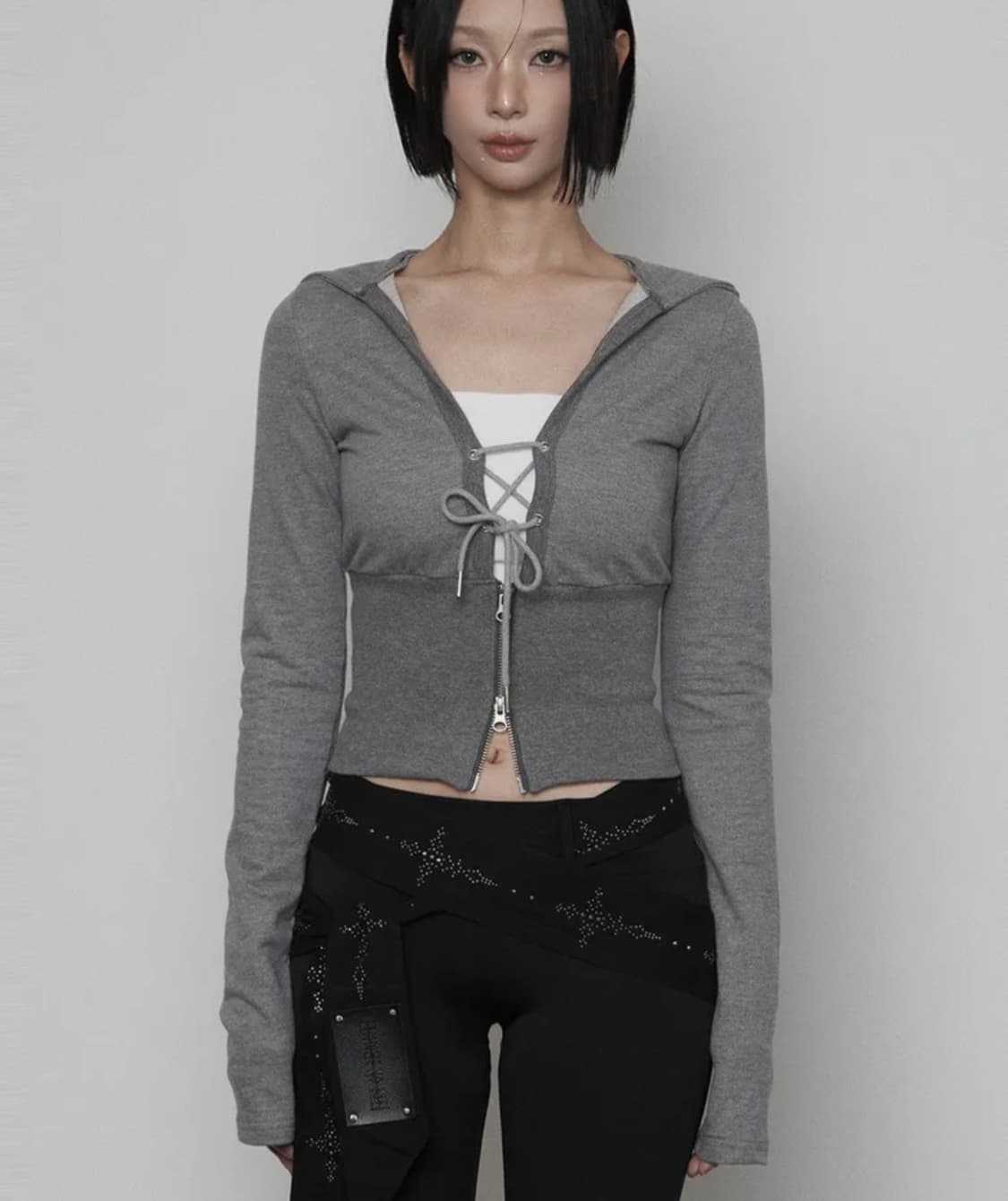 에트오소메 브이넥 코르셋 후드집업 상품이미지1