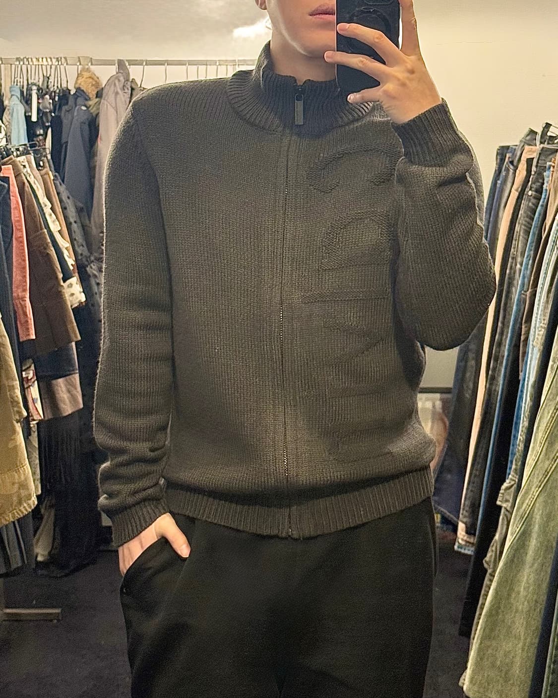 캘빈클라인 진스 ck 카키 니트 집업 스웨터 터틀넥 목폴라 하이넥 M 상품이미지1