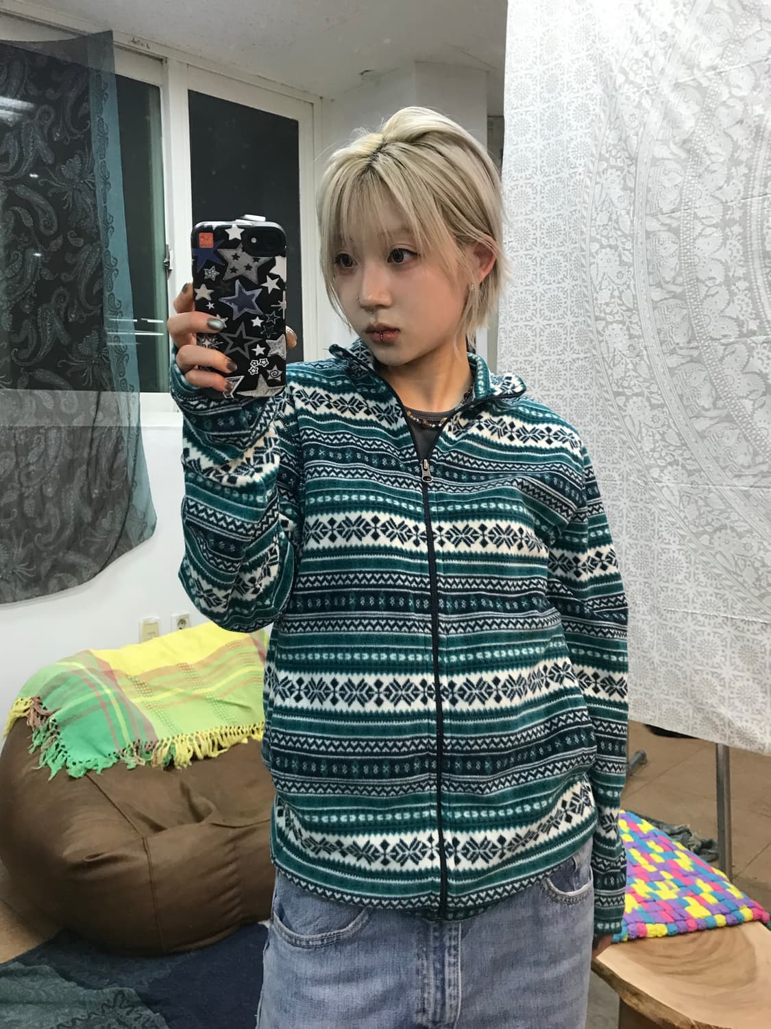 빈티지 그린 에스닉 후리스 상품이미지1