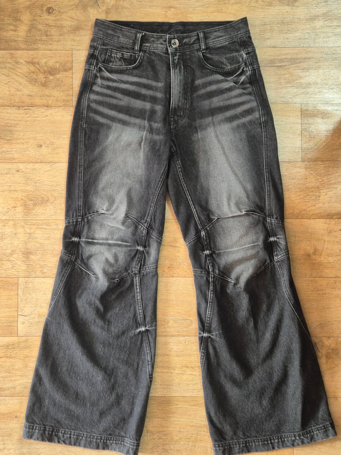 비엘알 더블 요크 바이커 워싱 데님 팬츠 블랙 상품이미지2