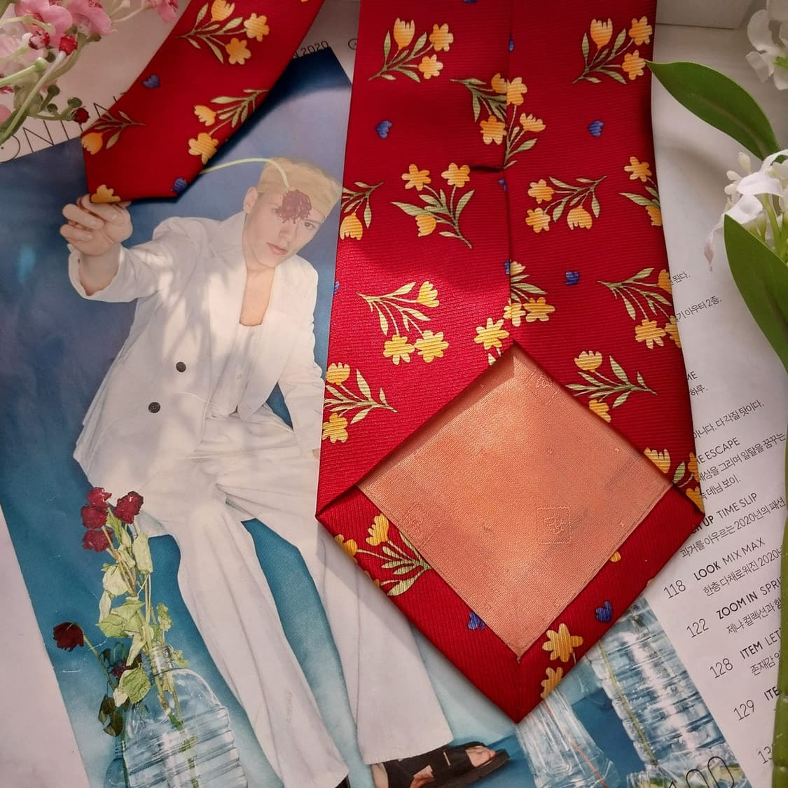 발망 실크 레드 플로럴 모티브 넥타이 9.9cm A+등급 K1604
 상품이미지8