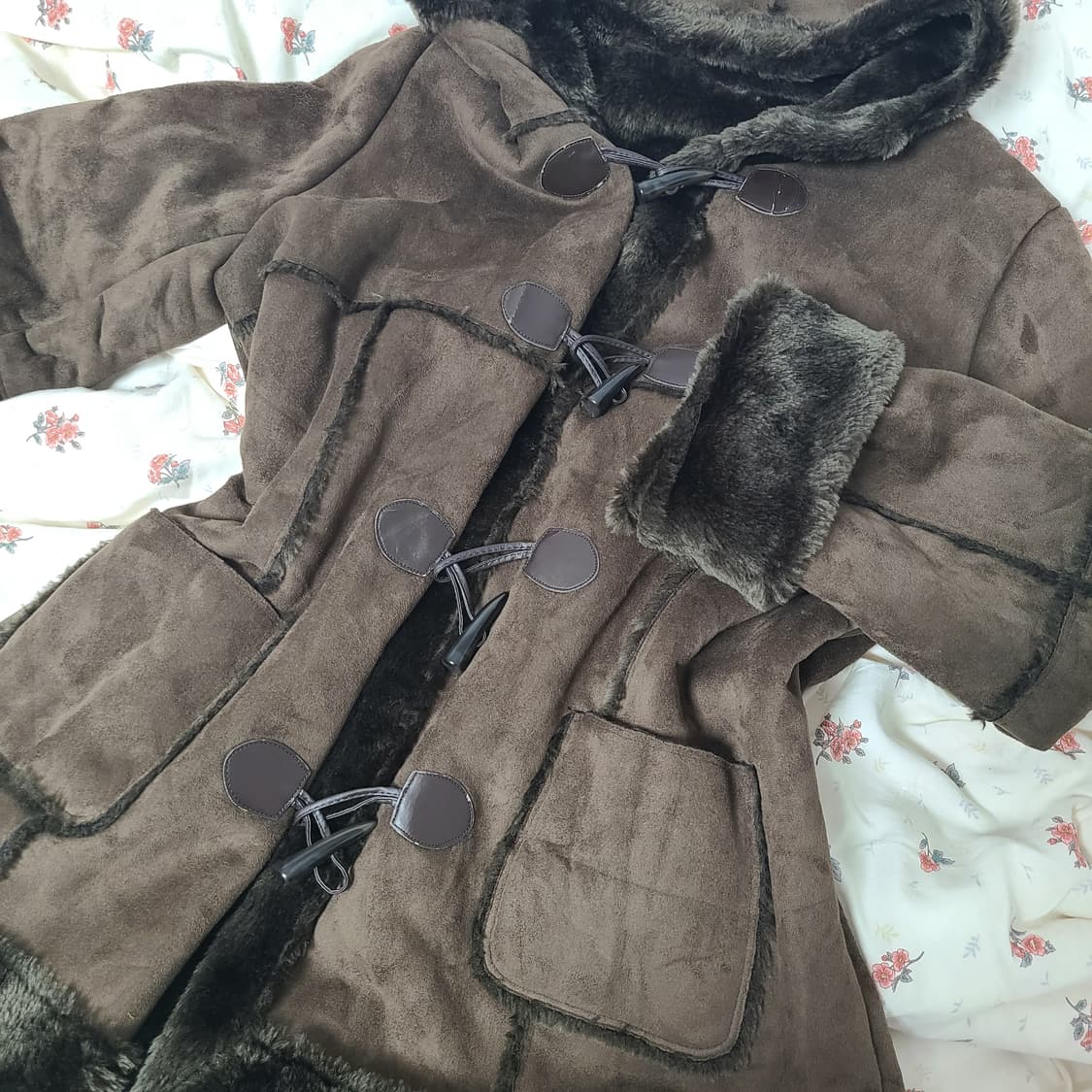 버터플라이빈티지 무스탕 떡볶이 하프 코트 브라운 후드 오네 라떼 갸루 상품이미지2