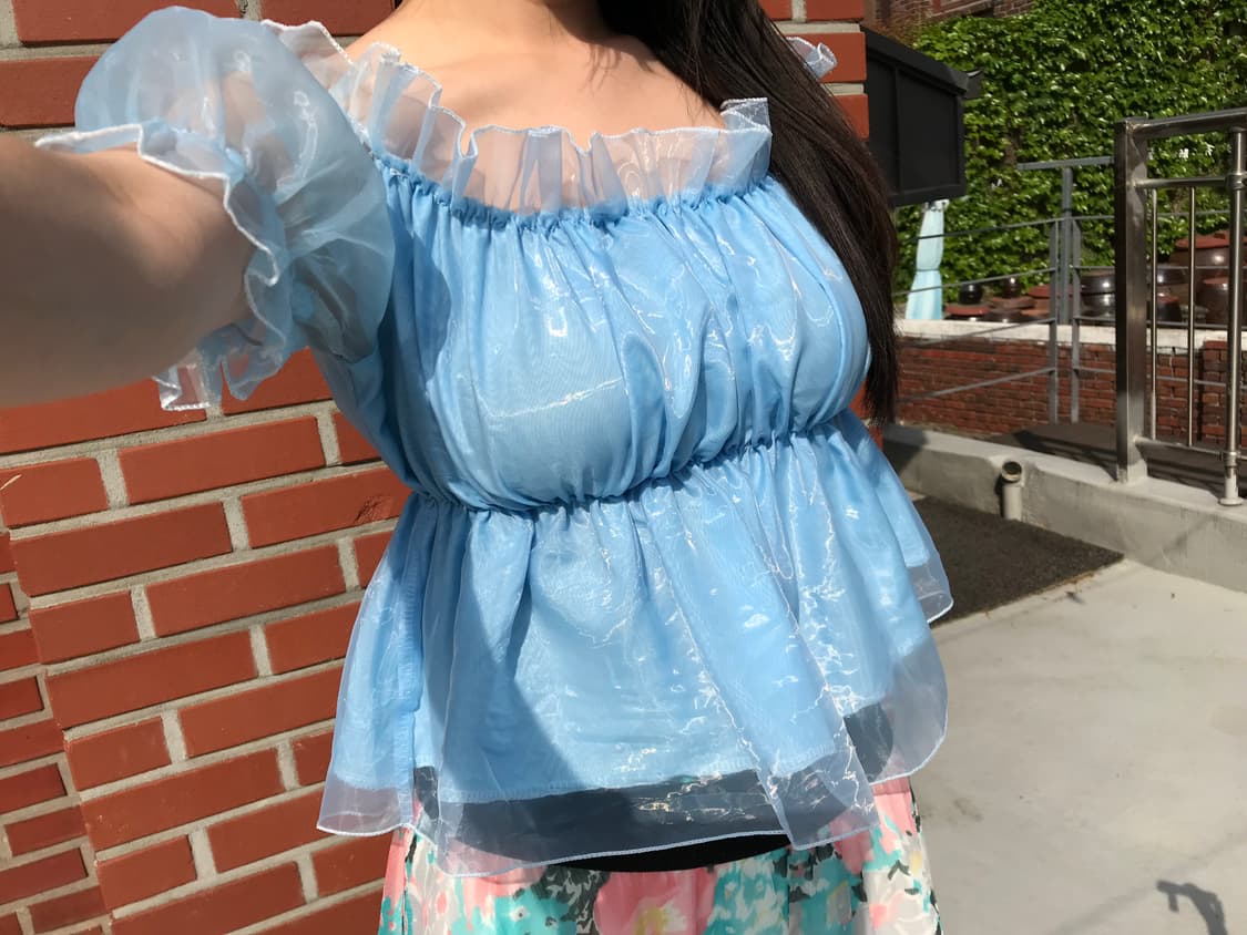 vintage sky blue off-shoulder top 상품이미지4
