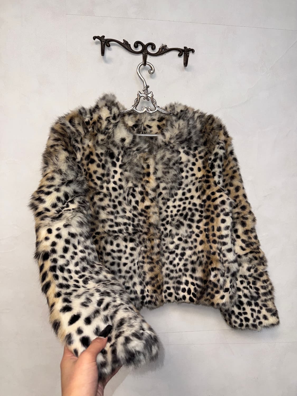 Mixed brown leopard rabbit fur short jk 상품이미지2