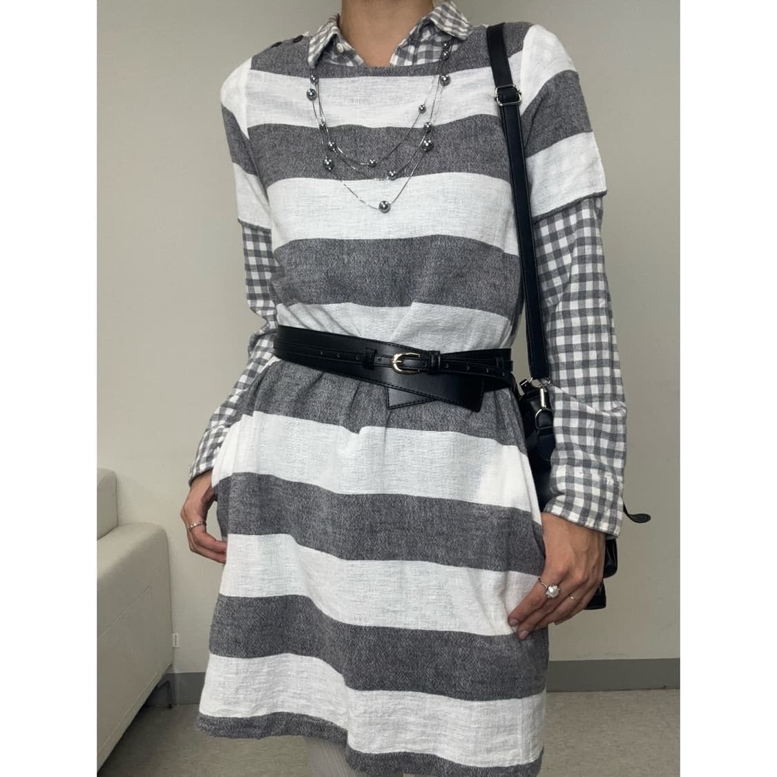 빈티지 셔츠 벌룬핏 원피스 코디 세트 상품이미지2