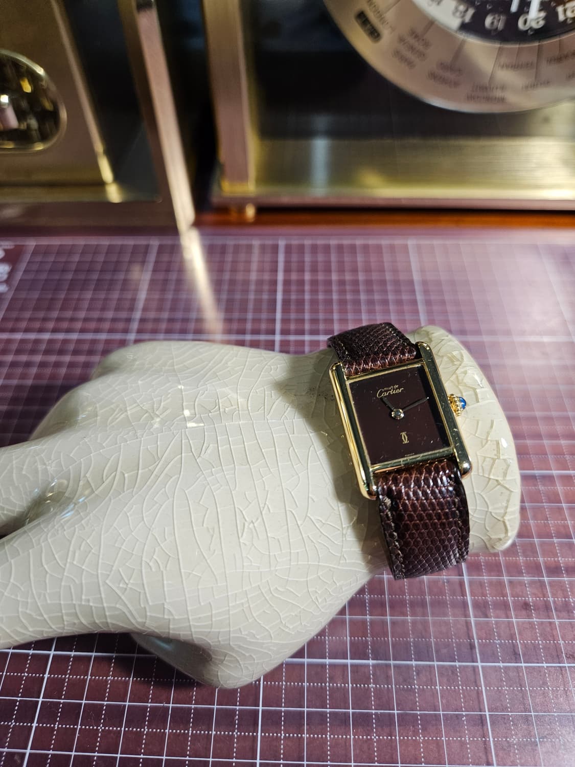 까르띠에 빈티지 머스트 탱크 925실버 18k금장 브라운 가죽 시계 수동 상품이미지3