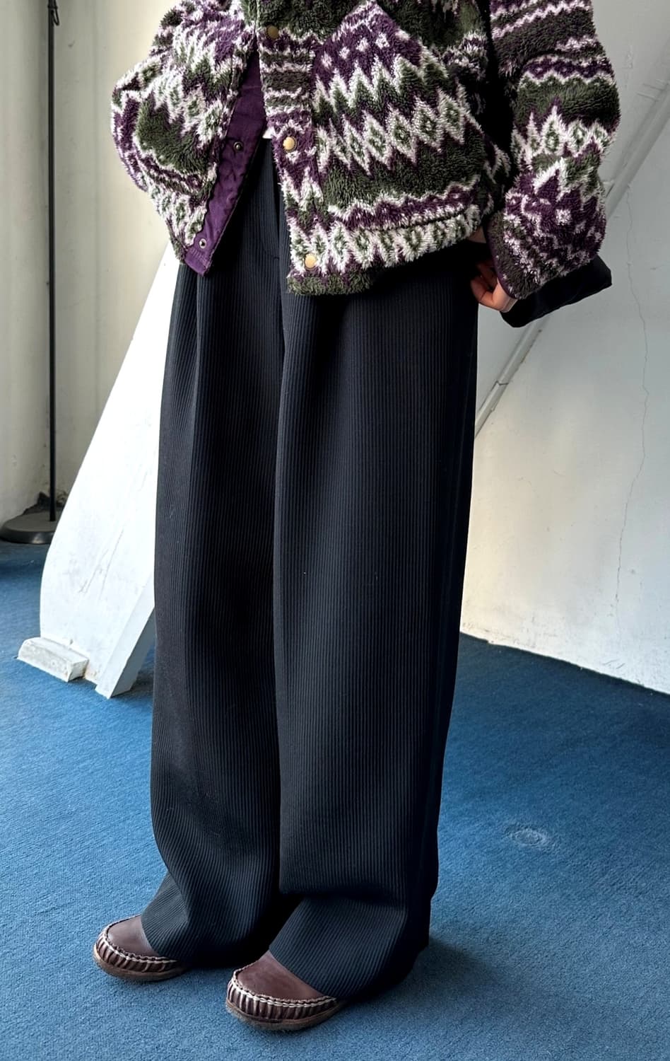 Wool acetate blend design wide trousers 상품이미지3