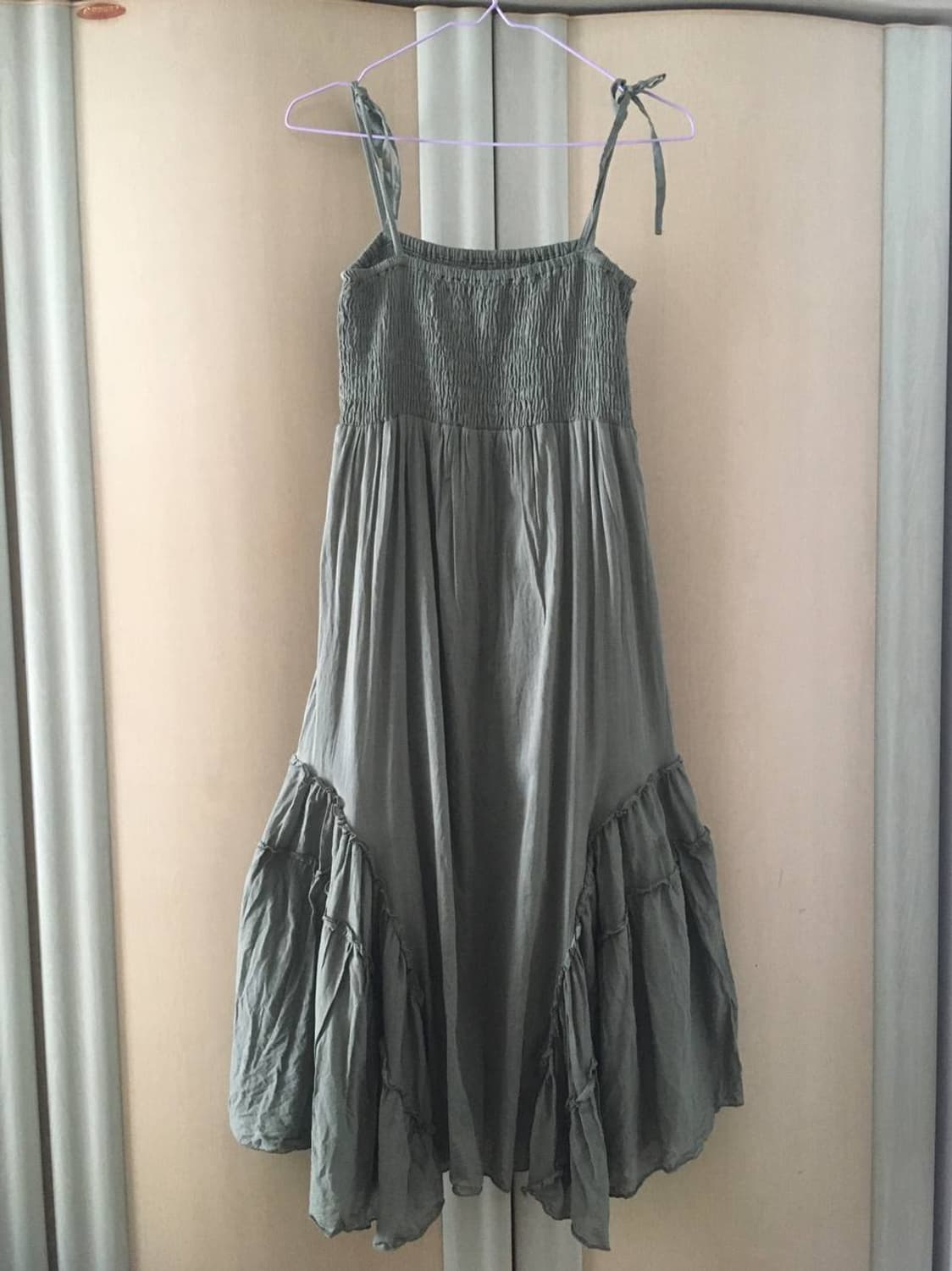 일본빈티지 캉캉 프릴 끈나시원피스 민소매 카키 갸루 모리걸 상품이미지1