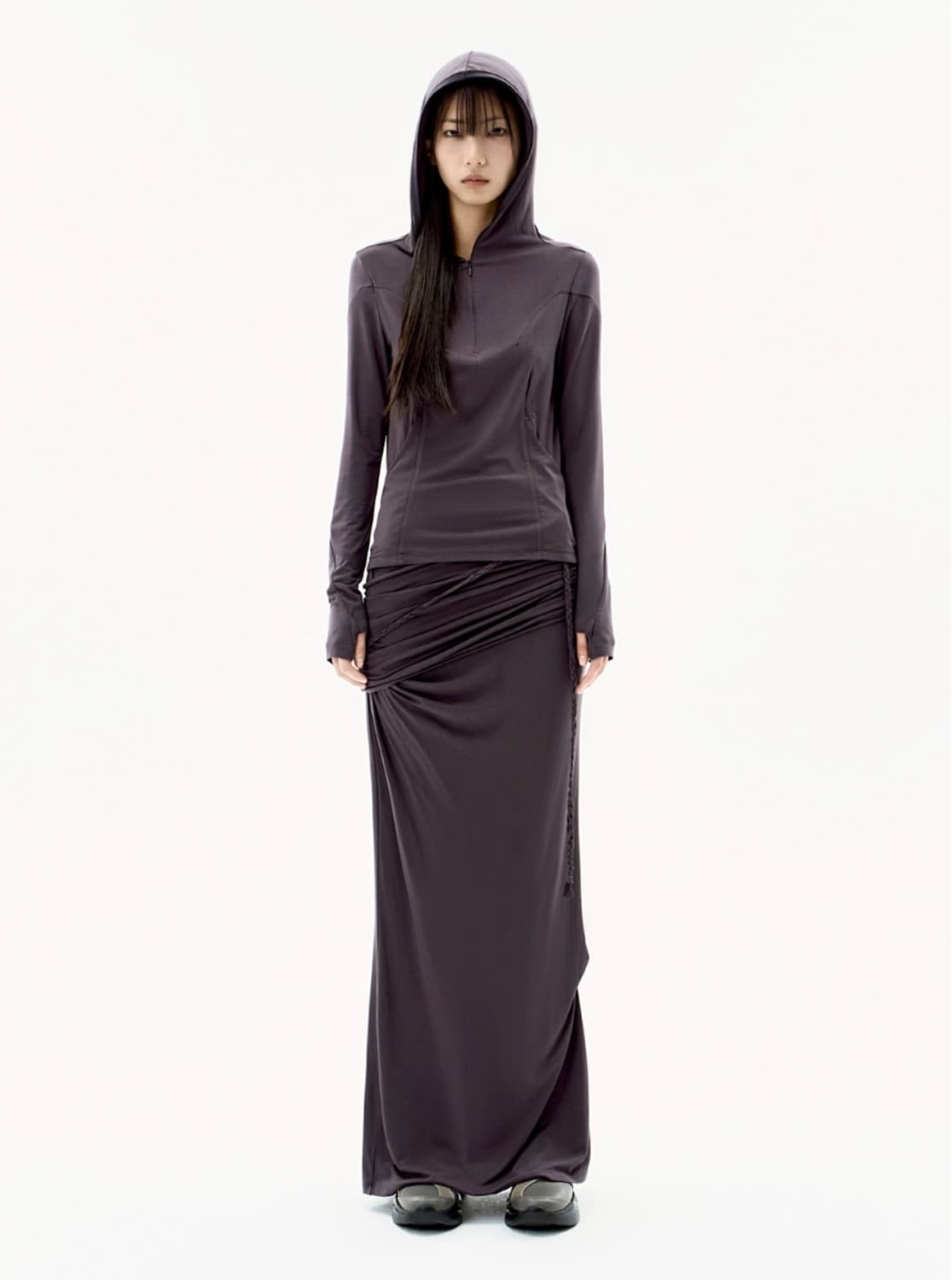[오호스, OJOS] Layering Draped Maxi Skirt 상품이미지1