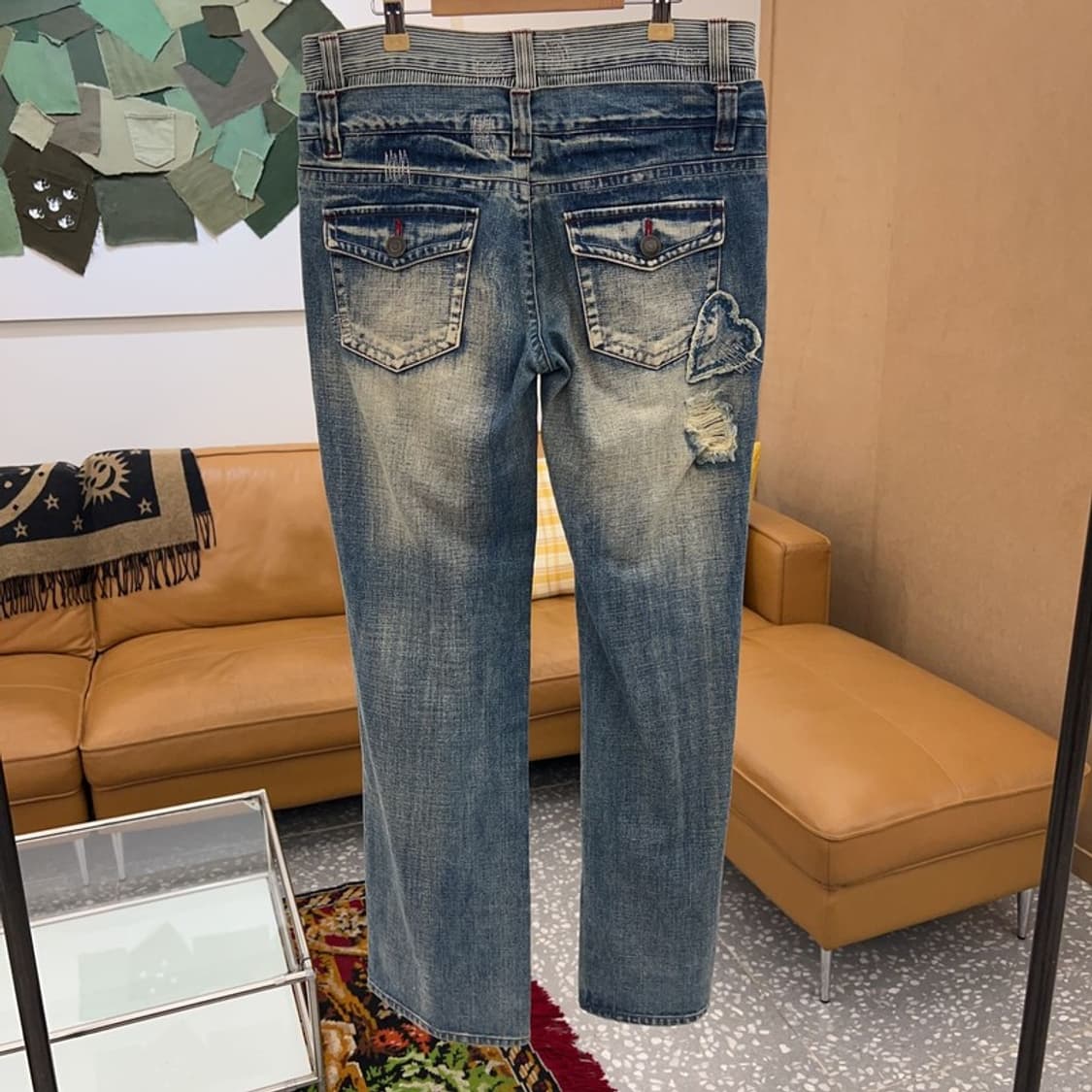 빈티지 레이어드 하트 포인트 데님 청바지 L C04693  상품이미지2