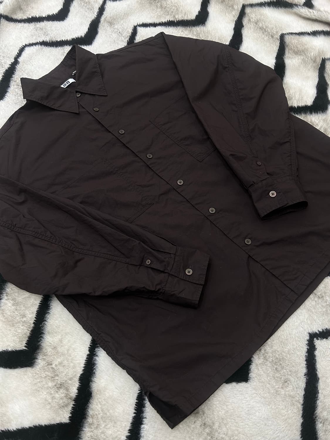 [L]유니클로U 오버핏 투포켓 셔츠/안감기모/브라운 상품이미지2