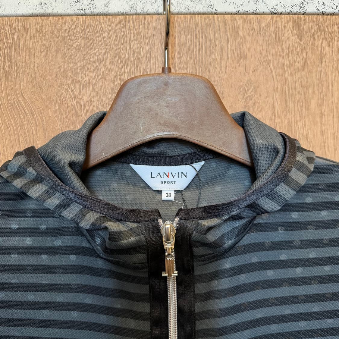 랑방 스포츠 후드 집업 스트라이프 도트 믹스 패턴 디테일 블랙 그레이 상품이미지5