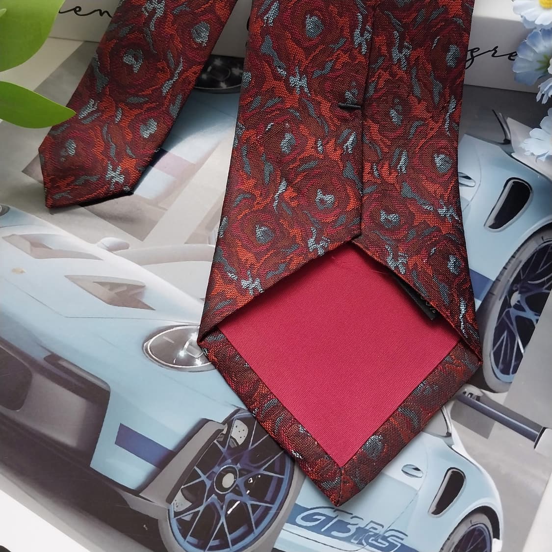 레인쿠스 실크 와인 자카드 패턴 넥타이 8.6cm A+등급 K1436
 상품이미지7