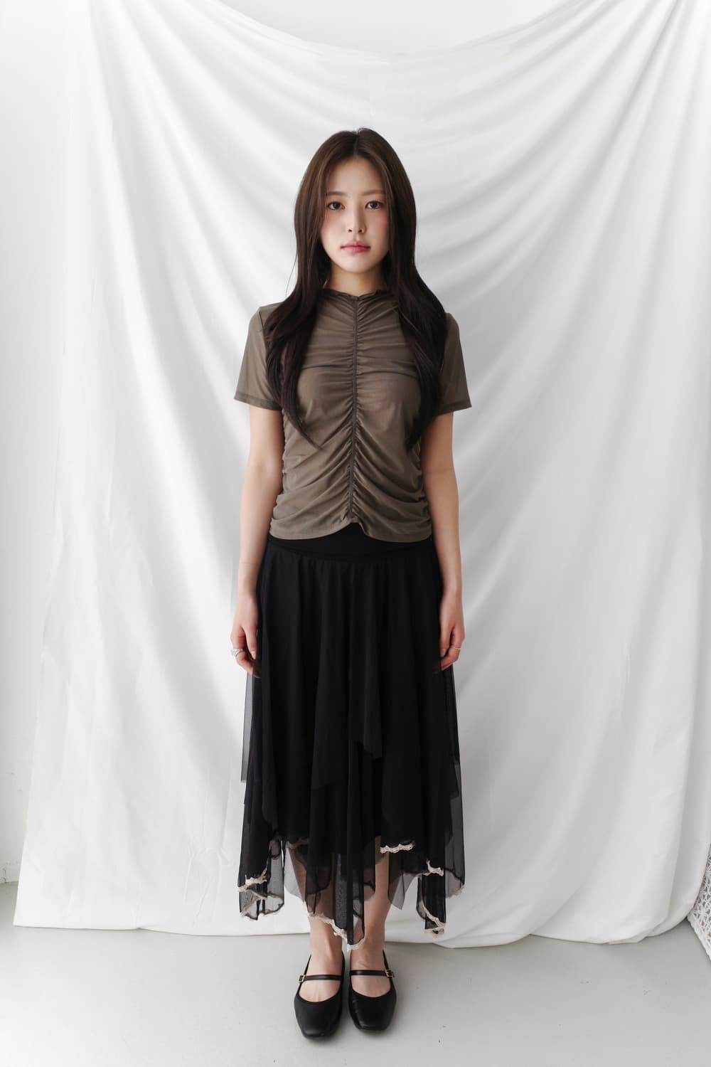 shirring see-through half T  상품이미지1