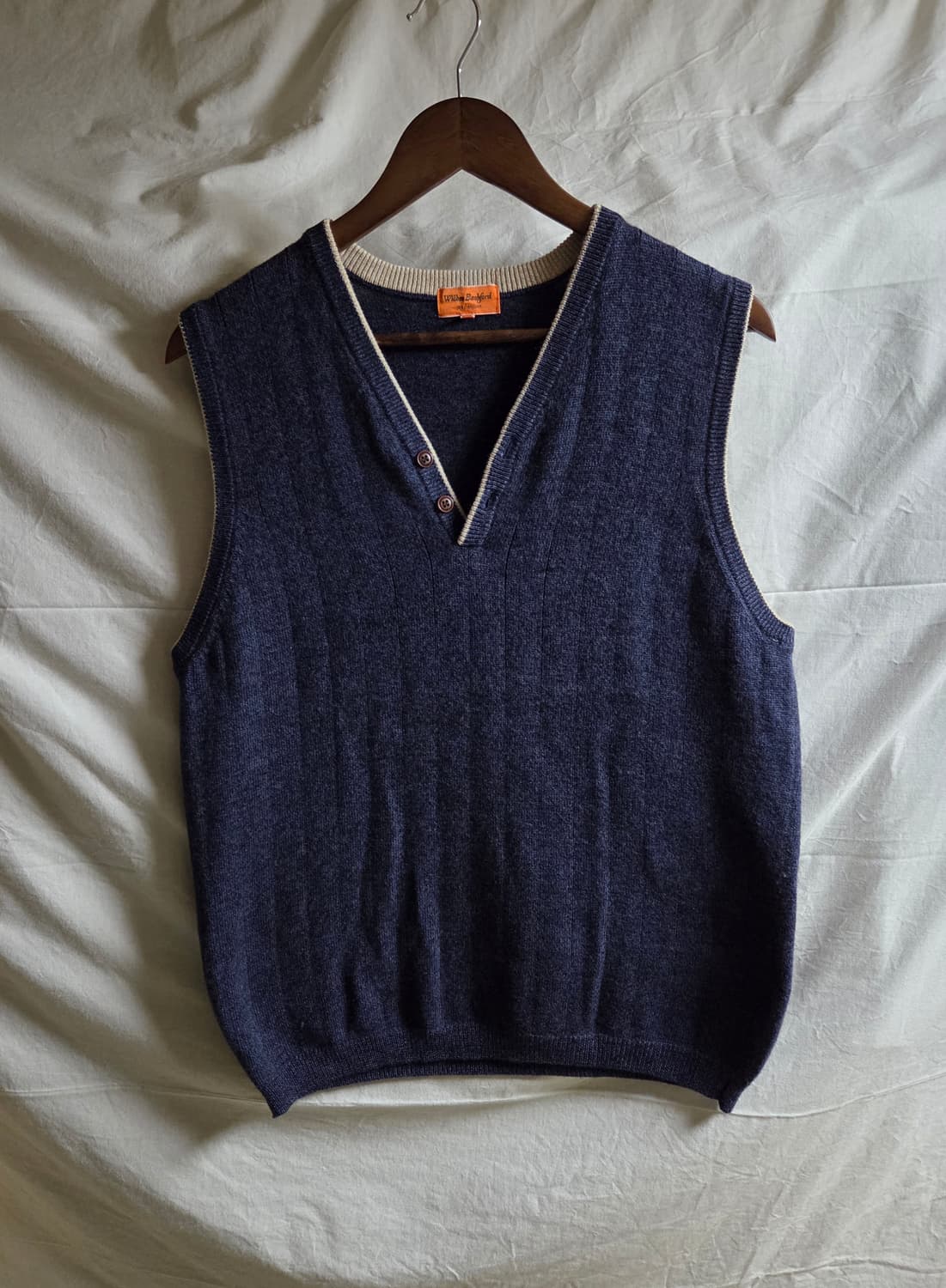 Wilkes Bashford 배색 버튼 니트 베스트 네이비 L 100 상품이미지1