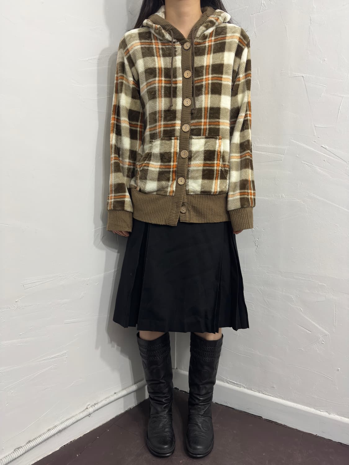 check fleece hood cardigan 상품이미지2