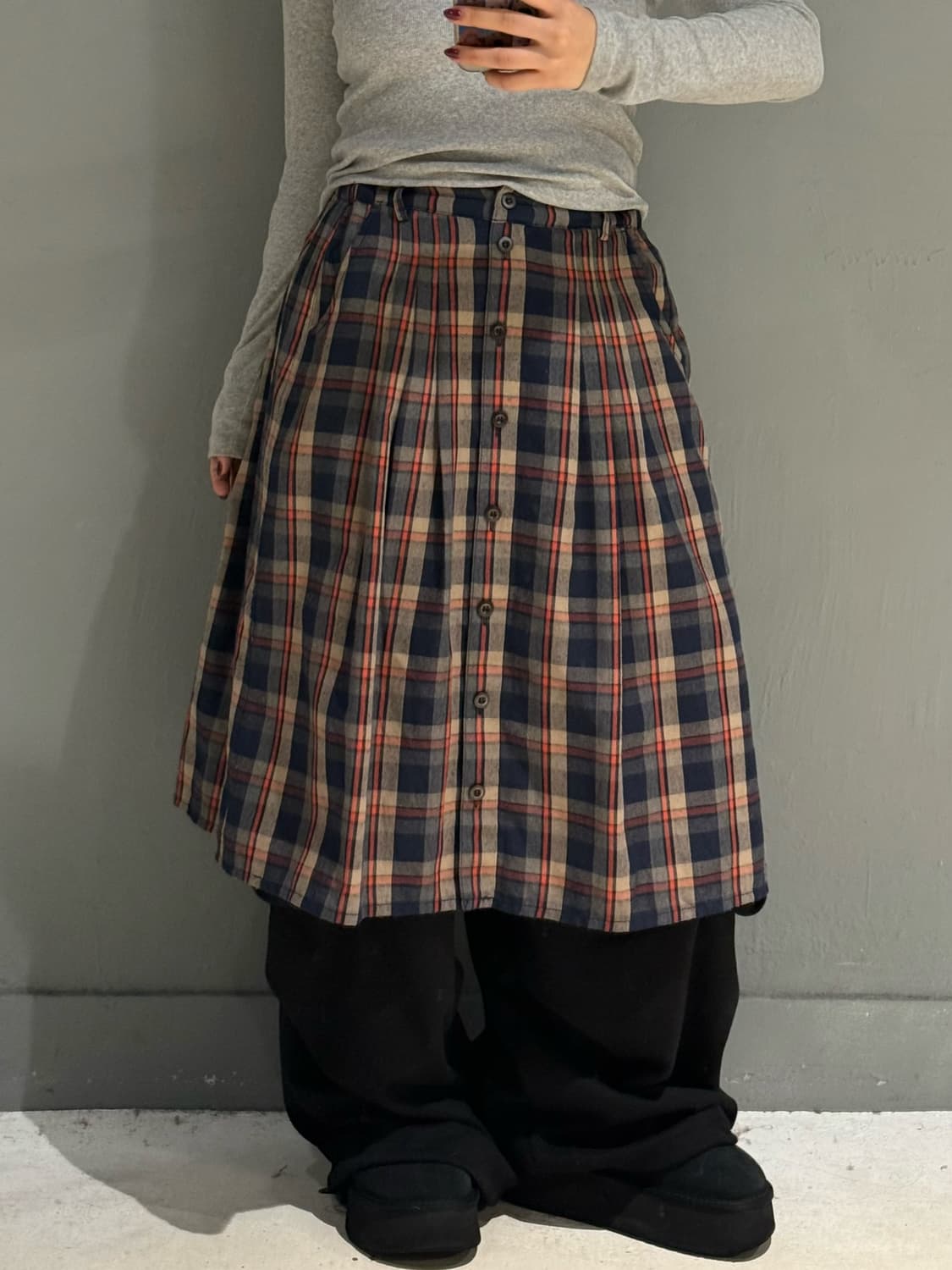 check pattern button-up detail skirt 상품이미지1