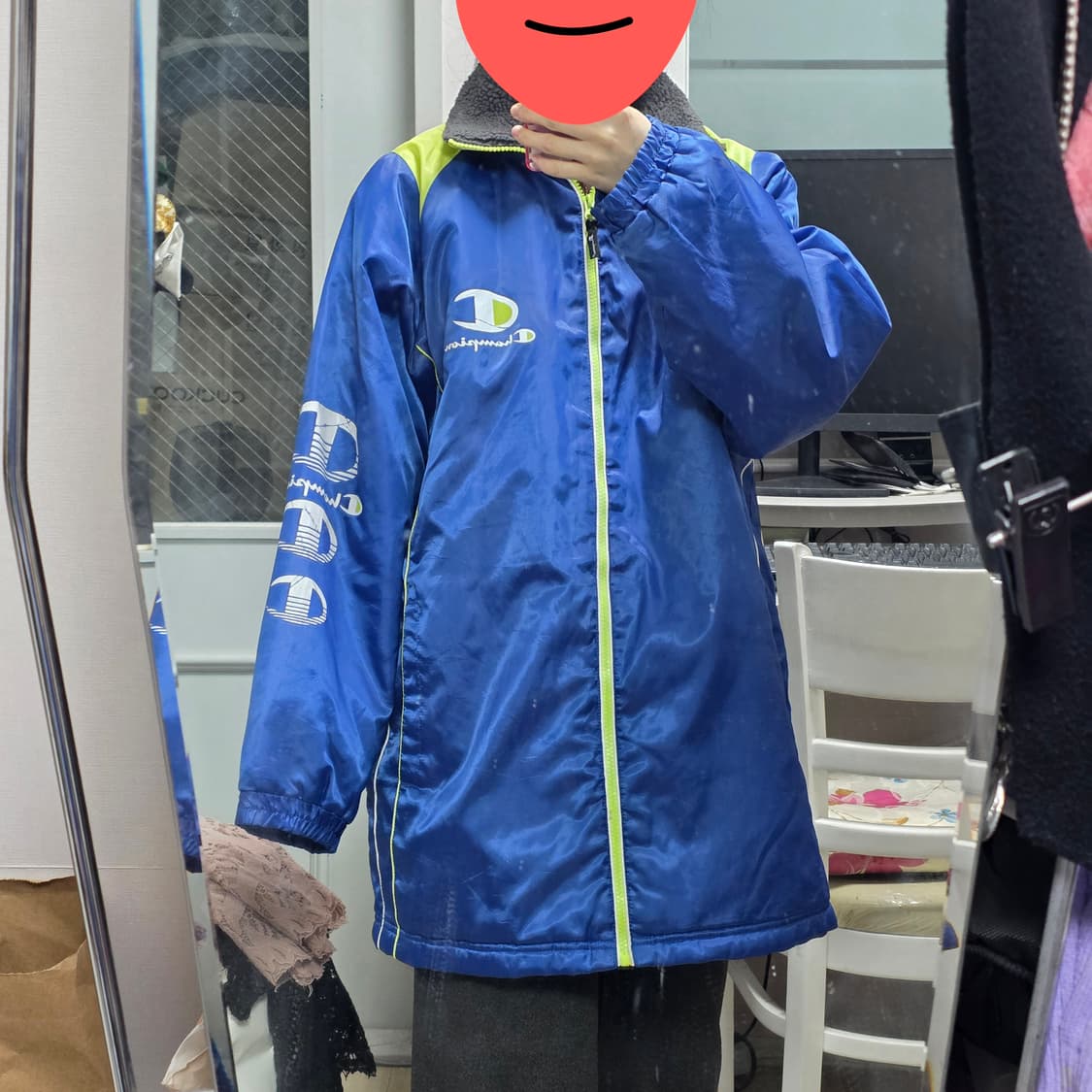 일본빈티지 챔피온)올드스쿨 블루 배생 양털 y2k 퀼팅 바람막이 상품이미지4