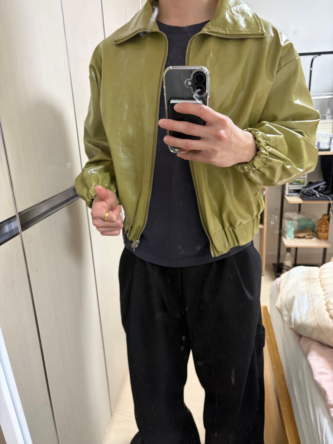 Rooof 루프 하이넥 올리브 유광자켓 상품이미지4