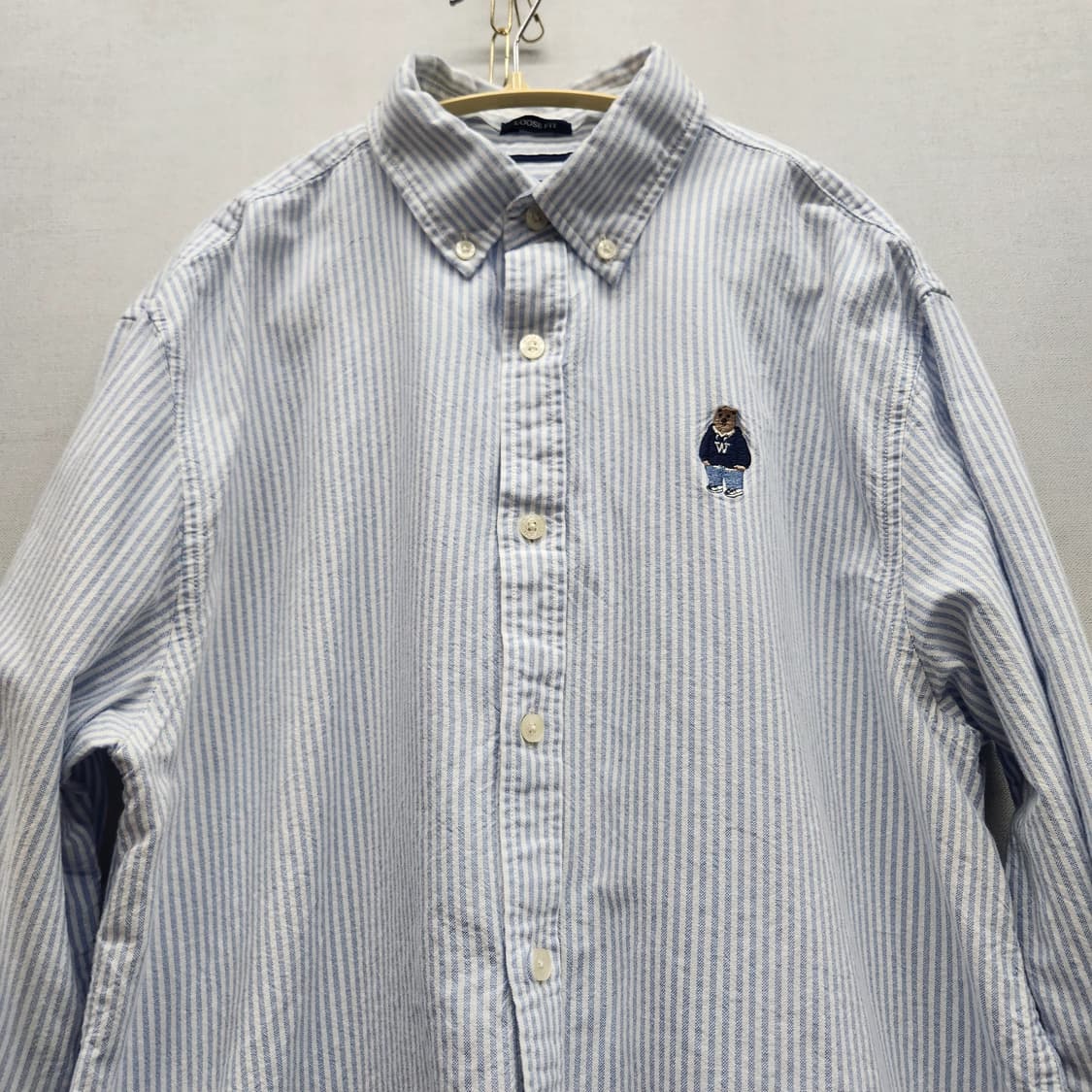 후아유 곰돌이 로고 스트라이프 옥스포드 셔츠 XL(XL) 상품이미지2